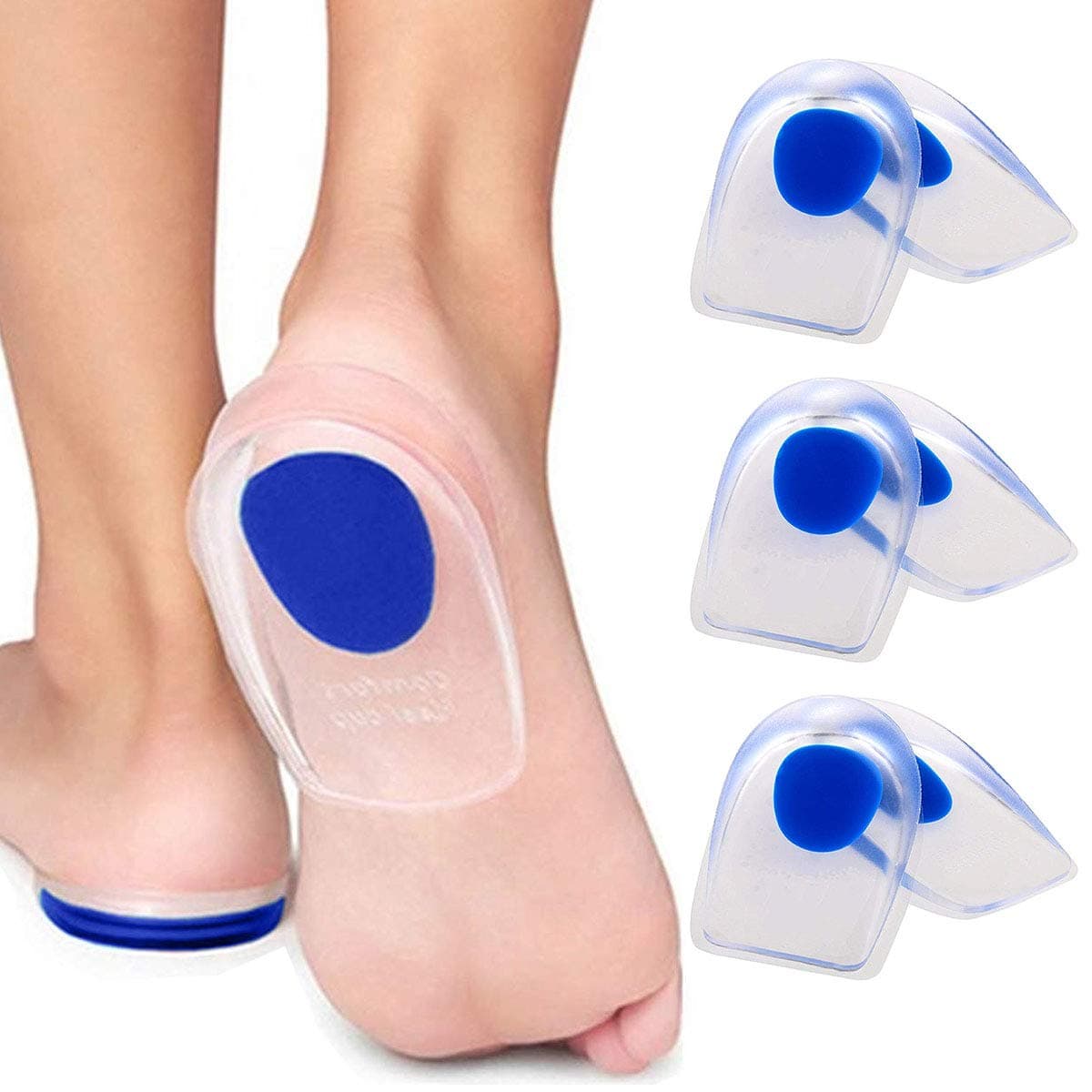 ENERFOOTENERFOOT 3 Pair Gel Heel Cups Plantar Fasciitis Inserts-Silicone Gel Heel Pads For Heel Pain,Bone Spur&Achilles Pain,Gel Heel Cushions&Cups,Pad&Shock Absorbing Support(Blue Large)