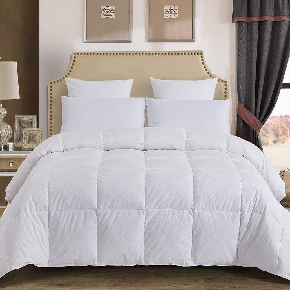 100% Cotton Quilted Down Comforter with White Goose Duck Down Feather Filling-Lightweight Duvet Insert- King