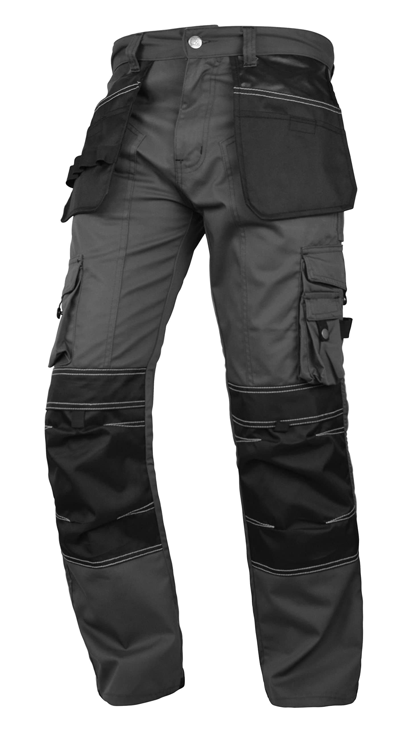 Fashio Mens Cordura Pants Utility Tool Pockets Carpenter Heavy Duty Knee Reinforced Work Wear Safety Trousers