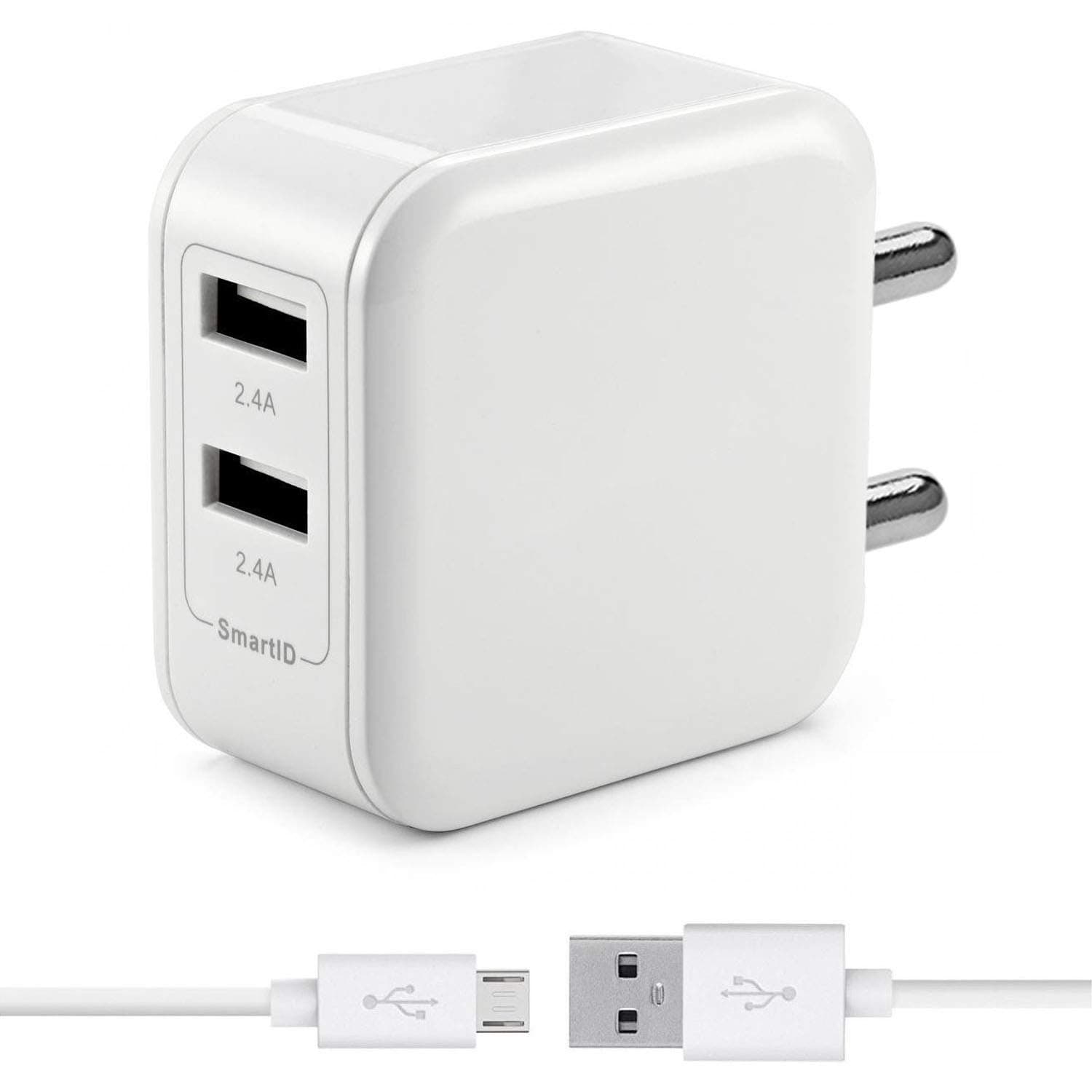 ShopMagics Dual USB Port Charger for BlackBerry Q10, BlackBerry Q5, BlackBerry Leap, BlackBerry Curve 9320, BlackBerry Classic Charger Original Adapter Like Wall Charger | Mobile Fast Charger | Android USB Charger With 1 Meter Micro USB Charging Data Cable (2.4 Amp, YB1, White)