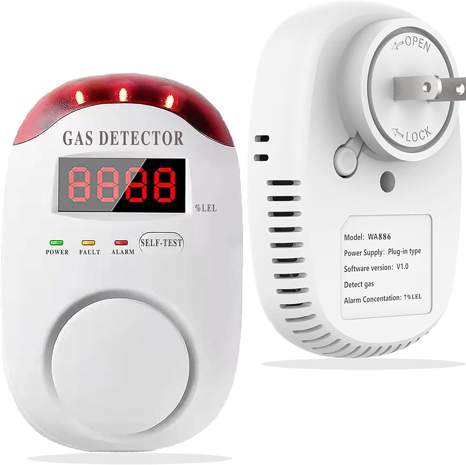 COLORWEL Natural Gas Alarm,Gas Alarm Detector for Home,Propane Gas Detector,Propane detectors for Home,Gas Alarm,Gas Sensor,co Monitor Plug in Wall,Plug-in Gas Alarm,Plug-in Methane Detector