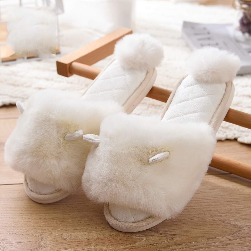 WWF Fashion Cute Ladies Cotton Slippers Winter Home with Thick Bottom Non-Slip Warm Plush Cotton Drag Ladies Cotton Slippers