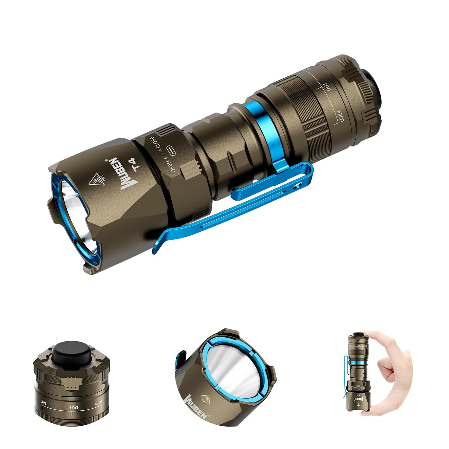 WUBEN T4 Tactical Flashlight Rechargeable, EDC Flashlight 850 High Lumen, 1315ft Long Throw Torch, IP68 Waterproof Camping Torch for Home, Inspection, Work