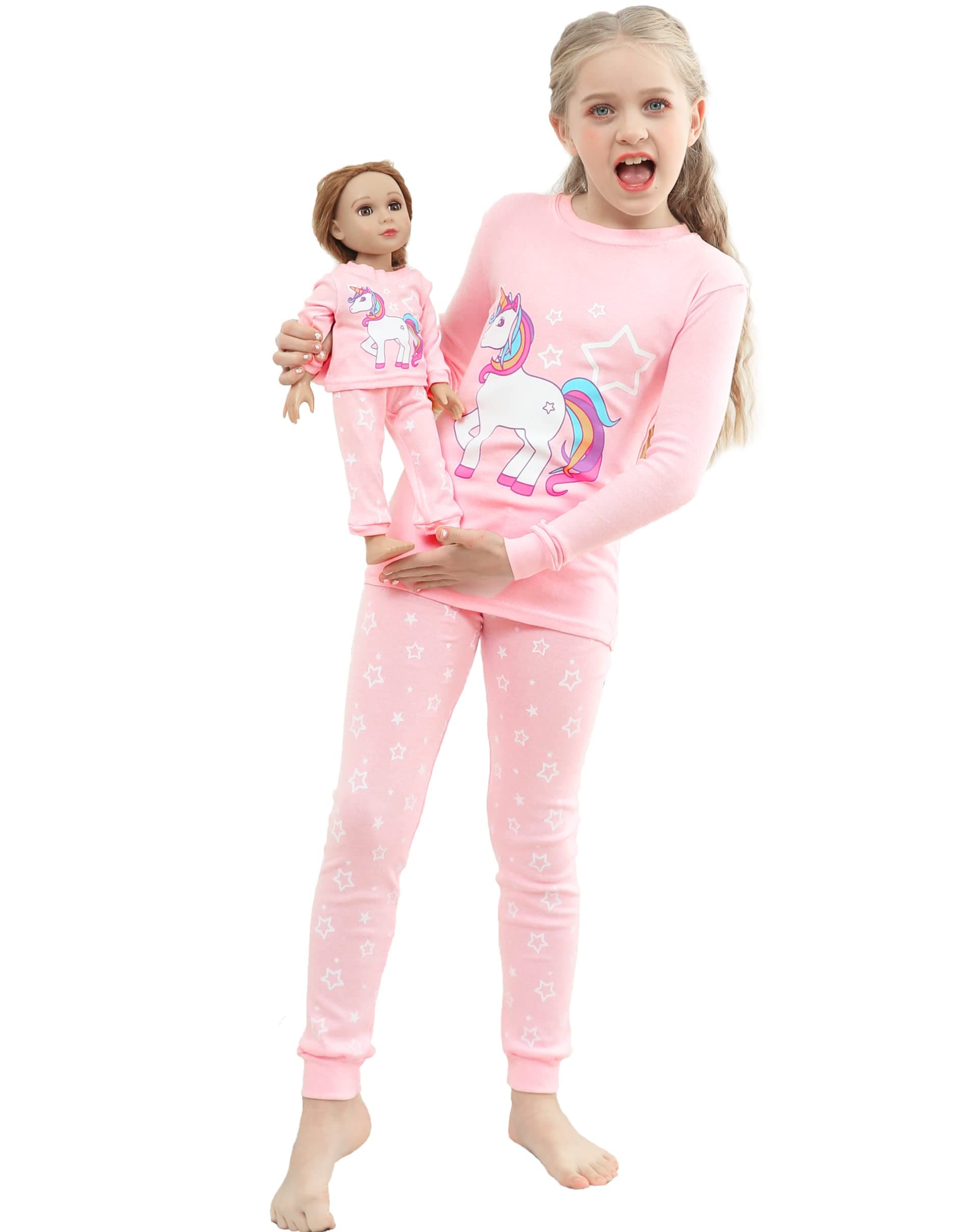 Girls Matching Doll&Toddler 4 Piece Cotton Pajamas Toddler Christmas Sleepwear