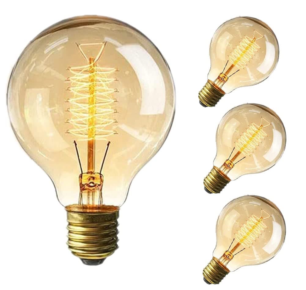 Vintage Edison Light Bulbs, Dimmable Screw Edison Bulbs Old Fashioned Style Globe Bulbs Retro Spiral Filament Lamp Warm Light 25W (4Pack)