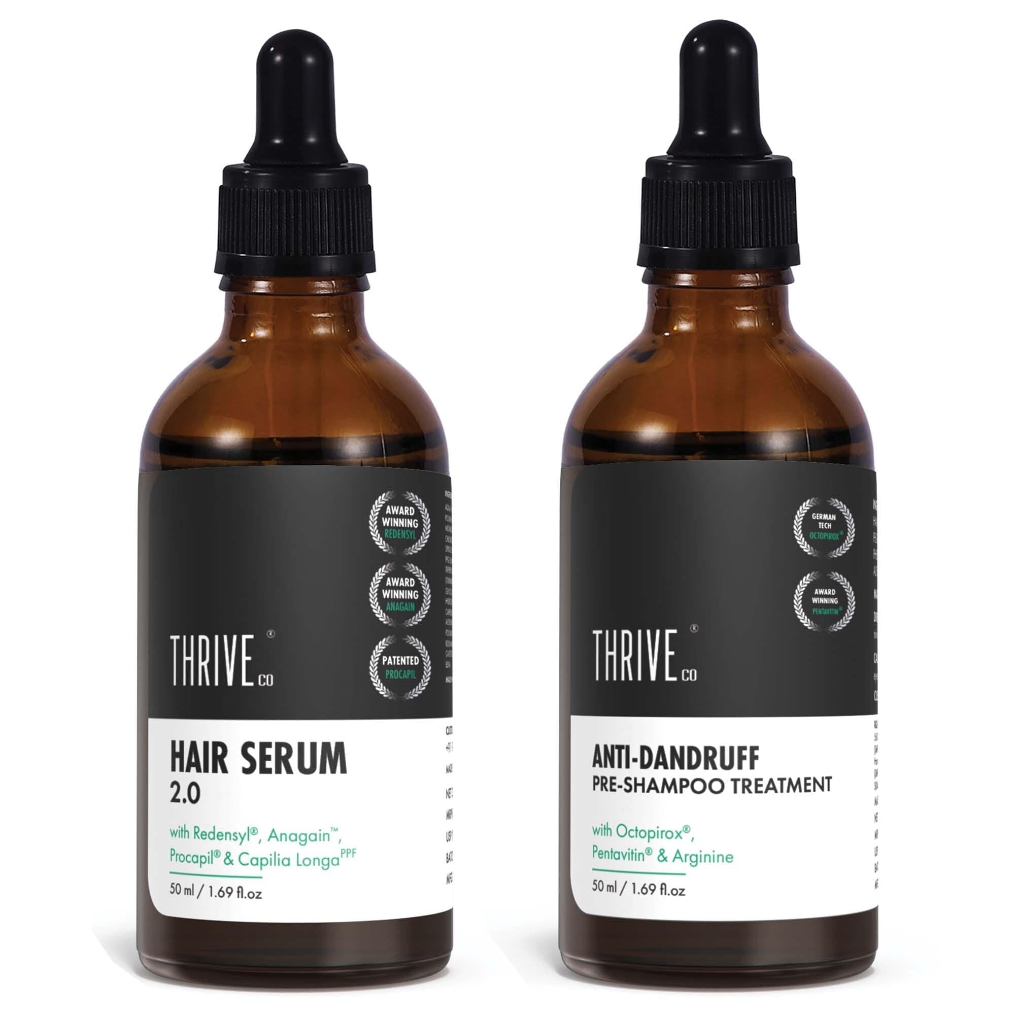 ThriveCo 'Less Dandruff, More Hair' Kit | Hair Growth Serum 2.0 (50ml) + Anti-Dandruff Pre-Shampoo Lotion (50ml) | Relieves Itchy Scalp | Promotes Hair Density | For Men and Women