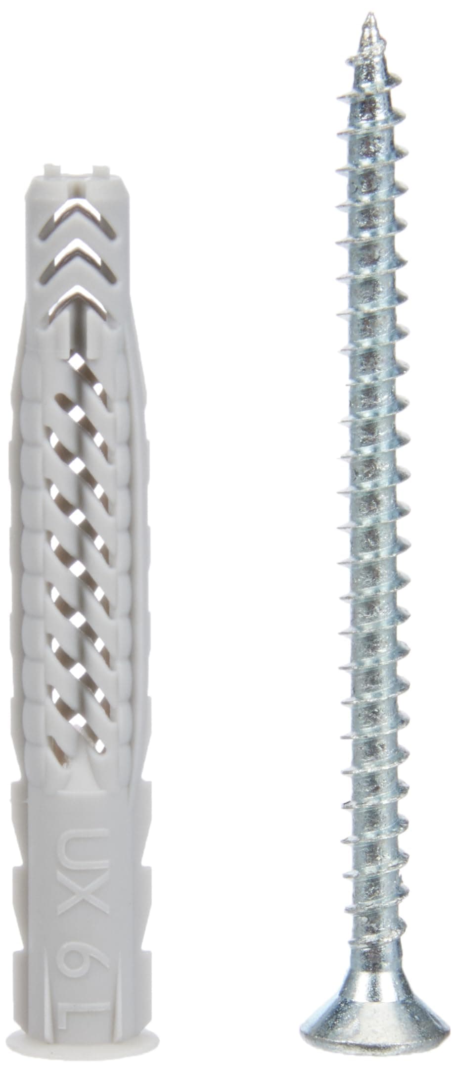 FISCHER Universal dowels UX 6 x 50 R S/5, 25 nylon dowels each with matching screws, all-purpose dowels with edge, for optimal hold when fixing in concrete, plasterboard, sand-lime perforated brick