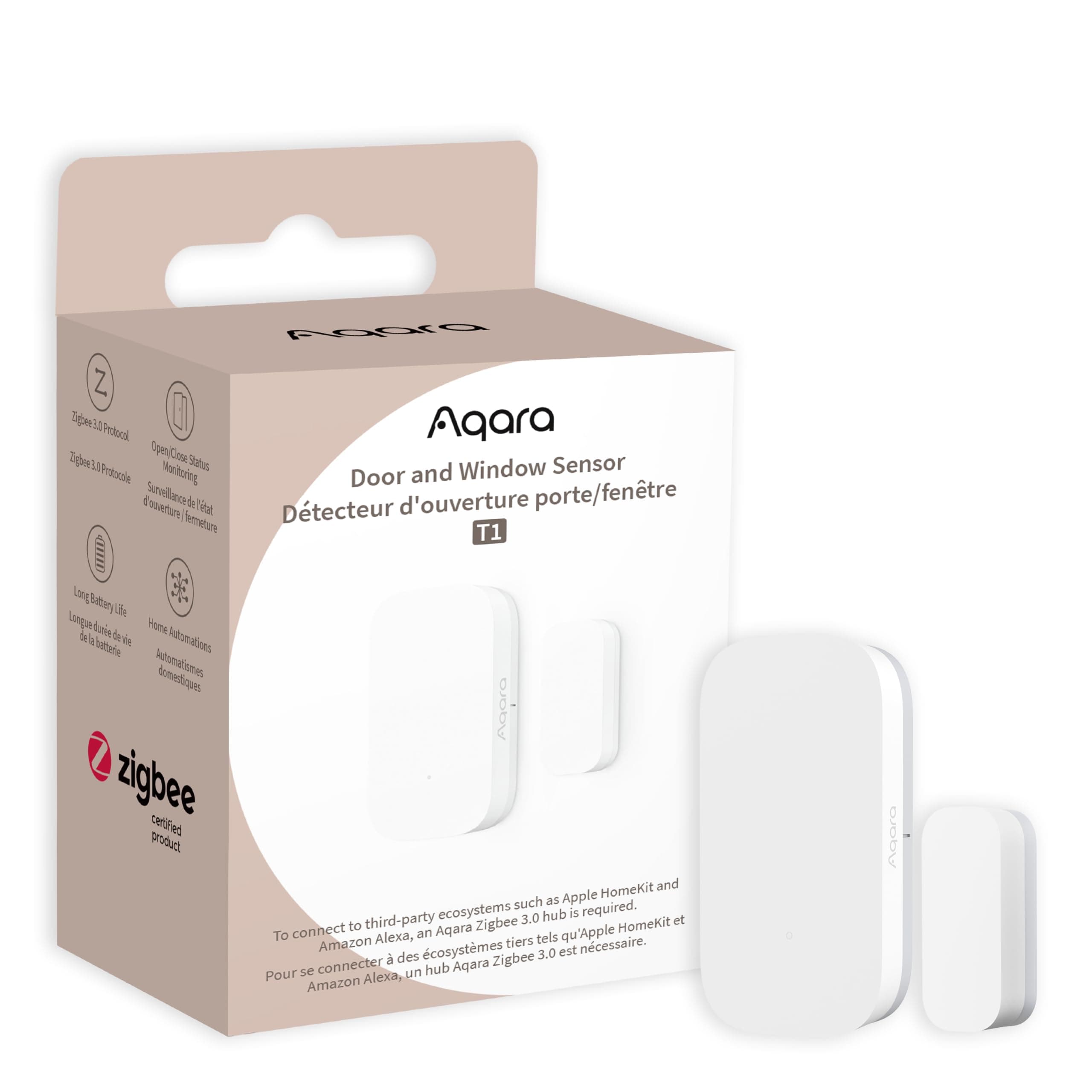 Door and Window Sensor T1, Mini Wireless Contact Sensor for Smart Home Security and Automation, Requires Aqara Hub, Zigbee 3.0, Works with Apple HomeKit, Alexa, IFTTT