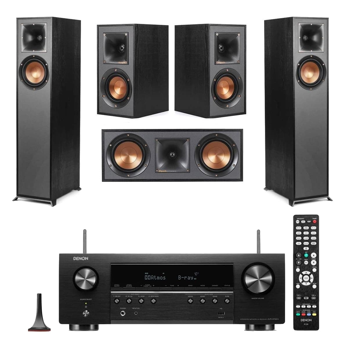Klipsch Reference 5.0 Home Theater System with 2X R-610F Floorstanding Speaker, R-52C Center Channel Speaker, 2X R-41M Bookshelf Speaker and AVR-S670H 75W 5.2-Channel 8K Network AV Receiver, Black