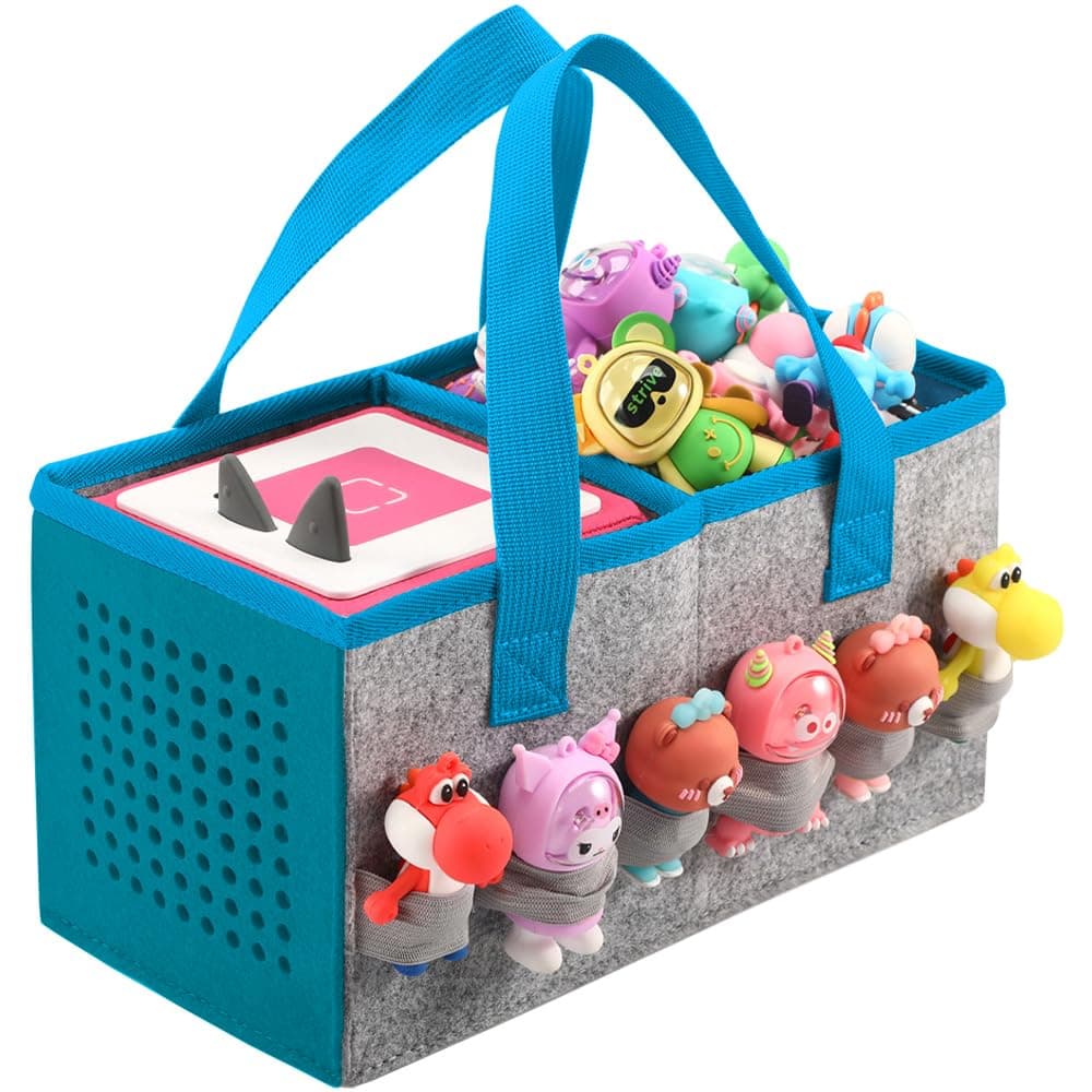 Carrying Case for Toniebox Starter Set and Tonies Figurines, Travel Felt Cloth Musical Toy Folding Bag for Toniebox 2 & Accessories (Blue)