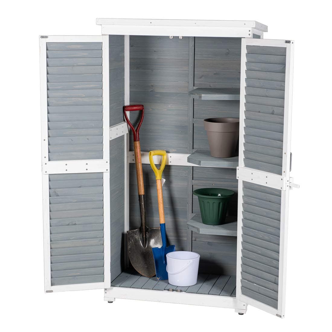 Outdoor Garden Wooden Storage Cabinet Furniture Waterproof Tool Shed Blinds Lockers Nature Wood Include Anti-overturning