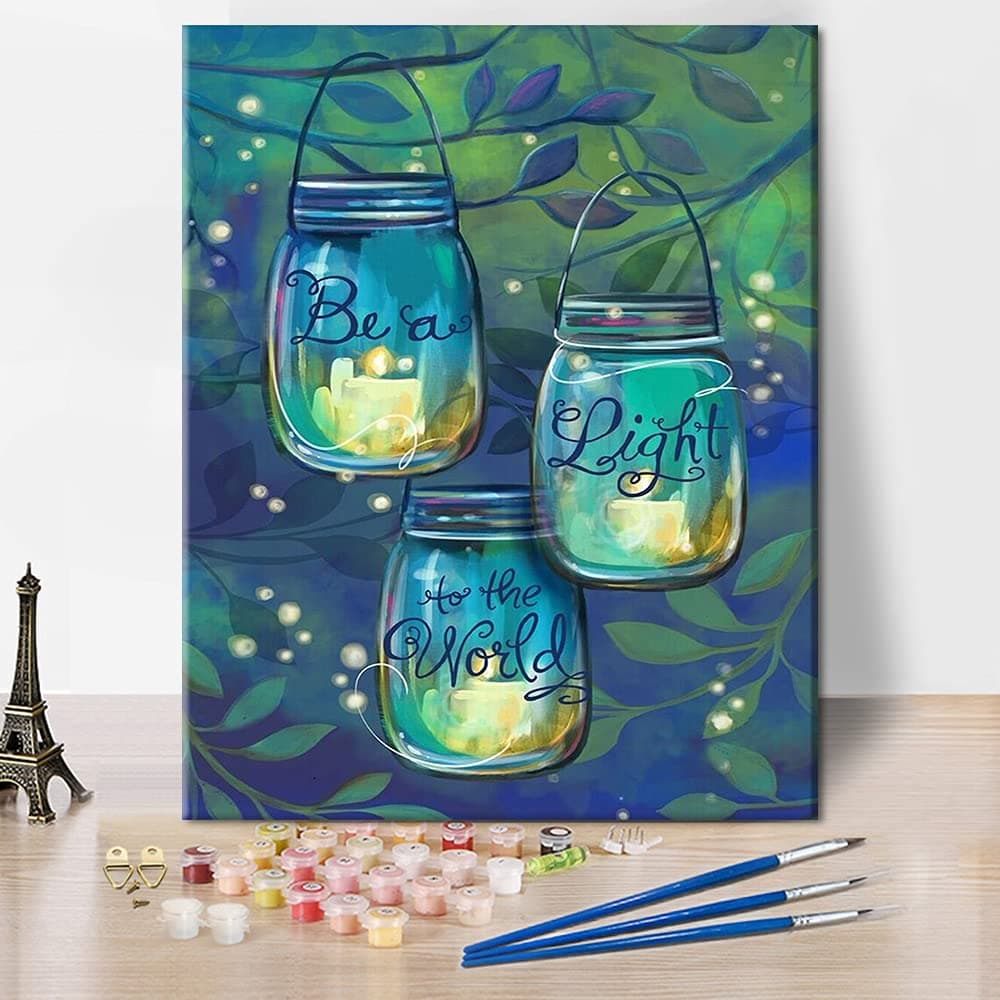 Paint by Numbers for Adults and Kids DIY Canvas Painting Night Forest Firefly Green Magic Wishing Bottle Christmas Gift Kits for Home Decoration 40x50cm