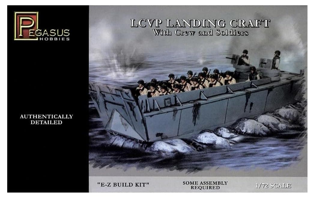 Pegasus PG7650, 1/72 LCVP landing boat with figurines and base plate, plastic model building kit