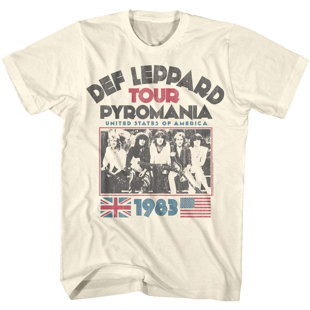 Def Leppard Rock Band T Shirts - 1983 USA Pyromania Tour, Crew Neck, Short Sleeve Shirt - Vintage Band T Shirt for Men, Women