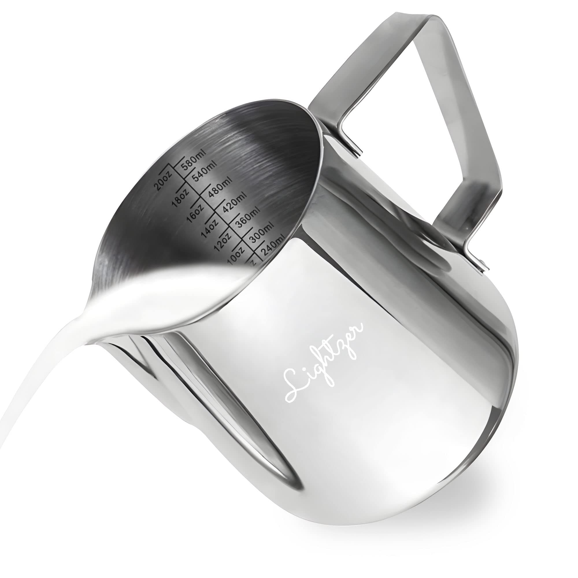 Milk Coffee Pitcher 600ml Frother Cup Stainless Steel Espresso Steaming Pitcher for Latte Cappuccino Steamer Cream Jug