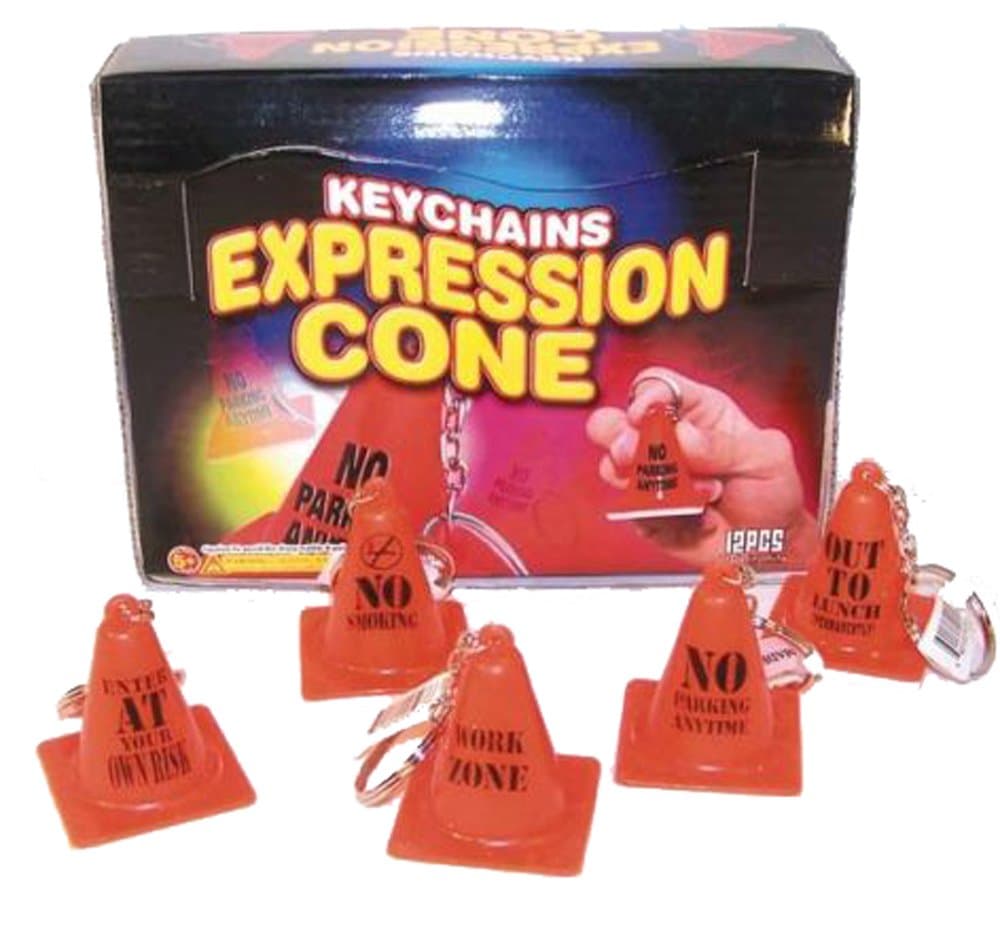 6 Assorted Funny Saying Emergency Orange Traffic Cone Expression Key Chains