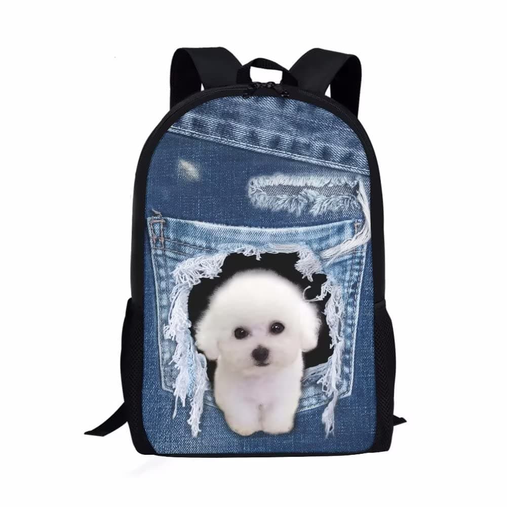 Kids School-bag Jeans Cute Puppy Print Child Bookbag Boys Girls Student Backpacks