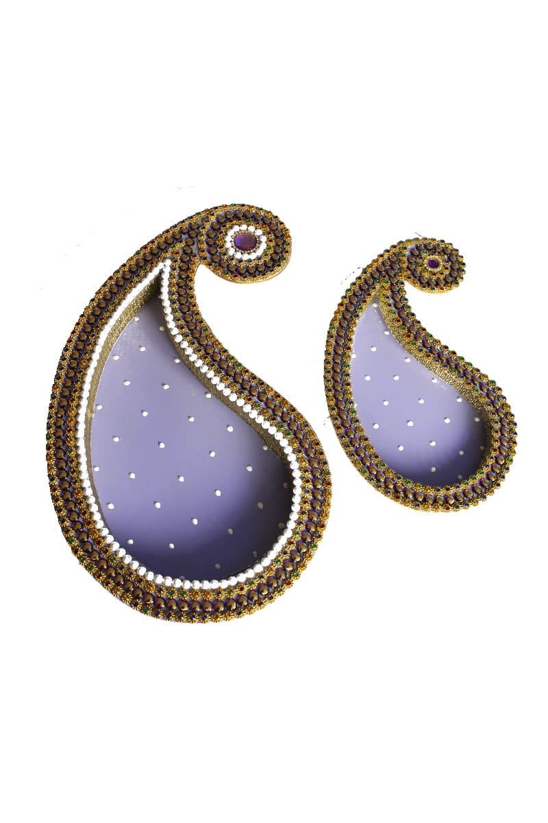 Funktionz Paisley Tray Set, perfect for dry fruits, mithai, chocolates, mehndi cones, decorative tray for gifting (Purple)