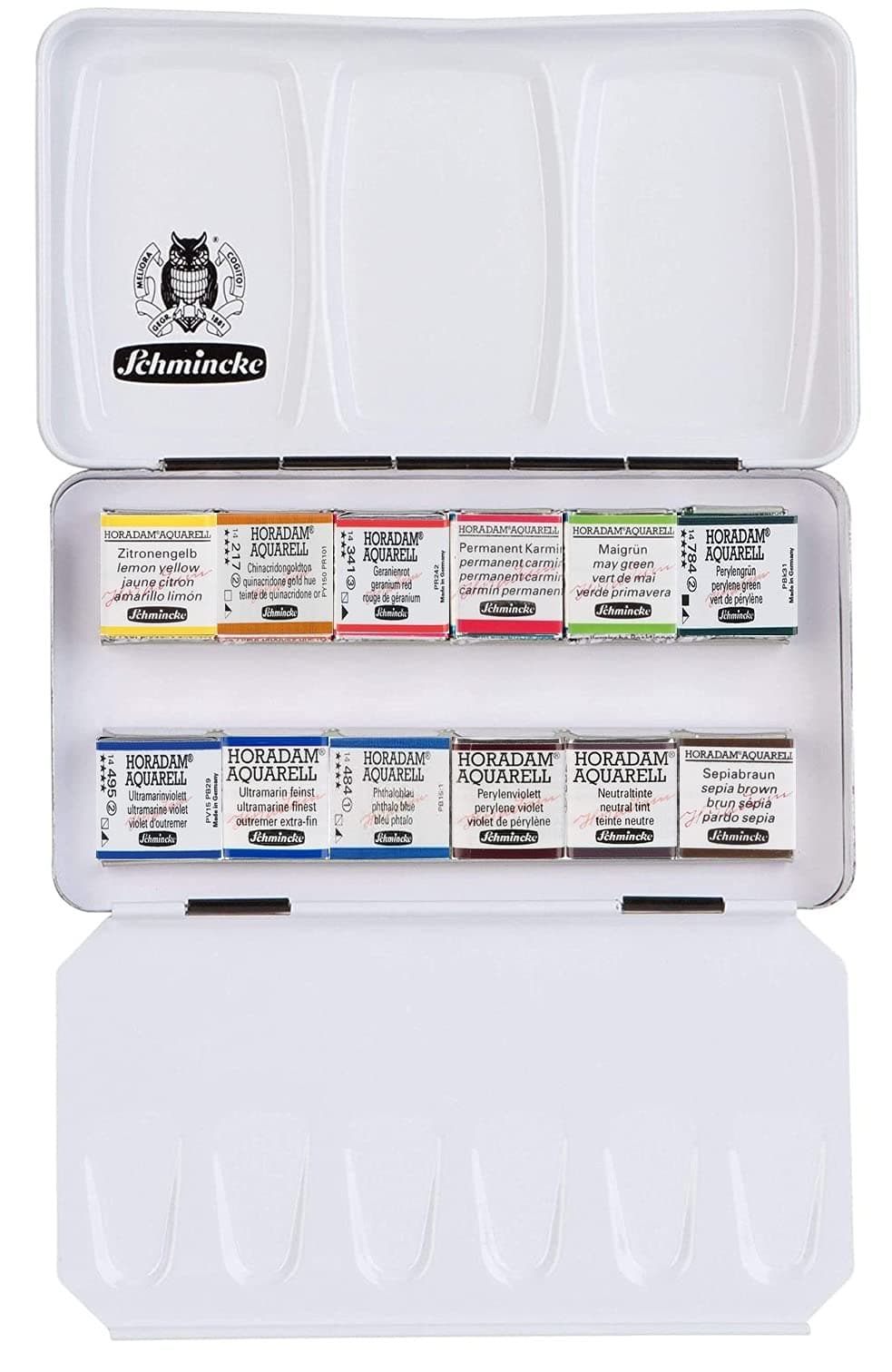 Schmincke Akademie Watercolour Half Paint : Set of 12 pcs with Porcelain Palette and Stump