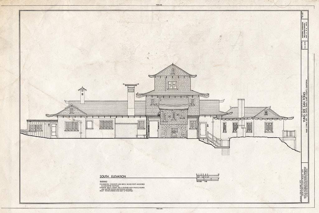 Historic Pictoric : Blueprint HABS Cal,43-LOSGA,2- (Sheet 4 of 6) - Yung See San Fong (House), 16660 Cypress Way, Los Gatos, Santa Clara County, CA 24in x 16in