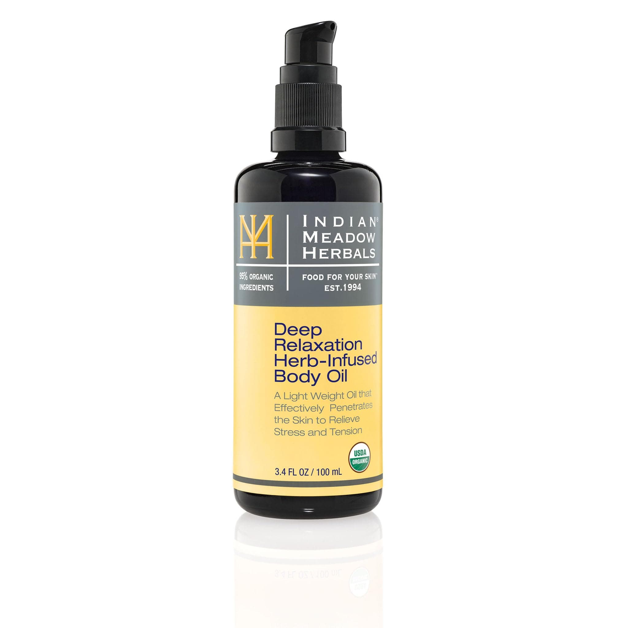 Indian Meadow Herbals Deep Relaxation Herb-Infused Body & Massage Oil (3.4oz) – A Lightweight Body Massage Oil to Relieve Stress and Tension. USDA Certified Organic.