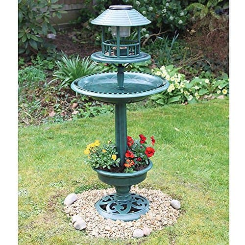 Faboer Green Bird Hotel Feeder & Bath With Solar Light Garden Ornamental Table Station