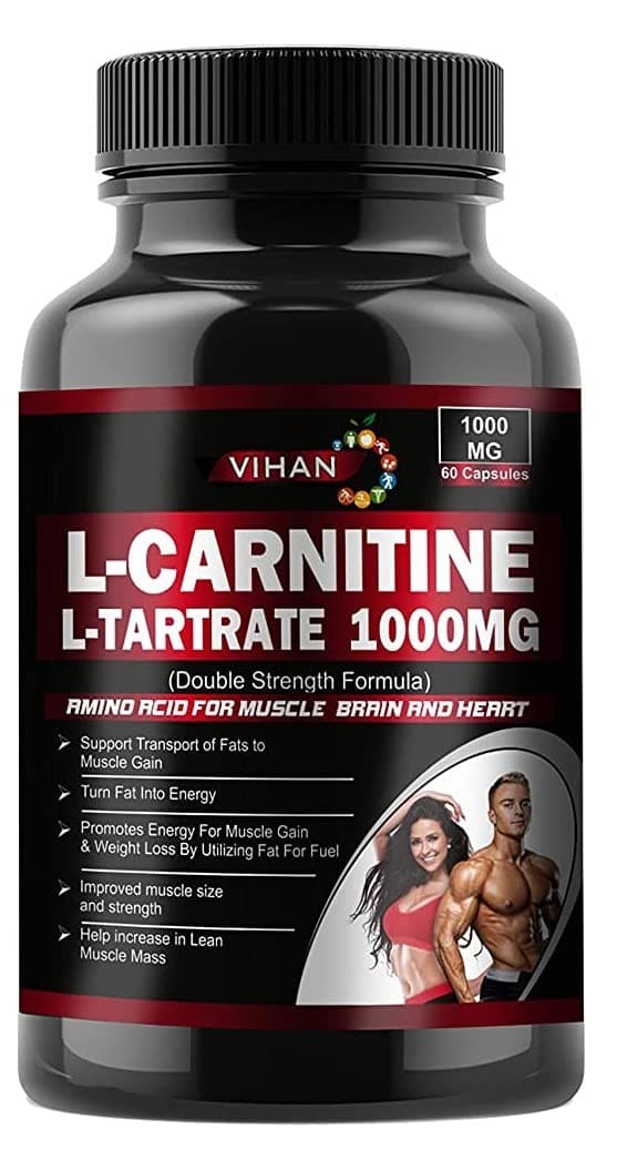 Vihan L-Carnitine Supplement For Weight Loss (Amino Acid For Muscle, Heart & Brain) L-Carnitine 1000Mg Fat Burner Supplement (60 Veg Capsules)