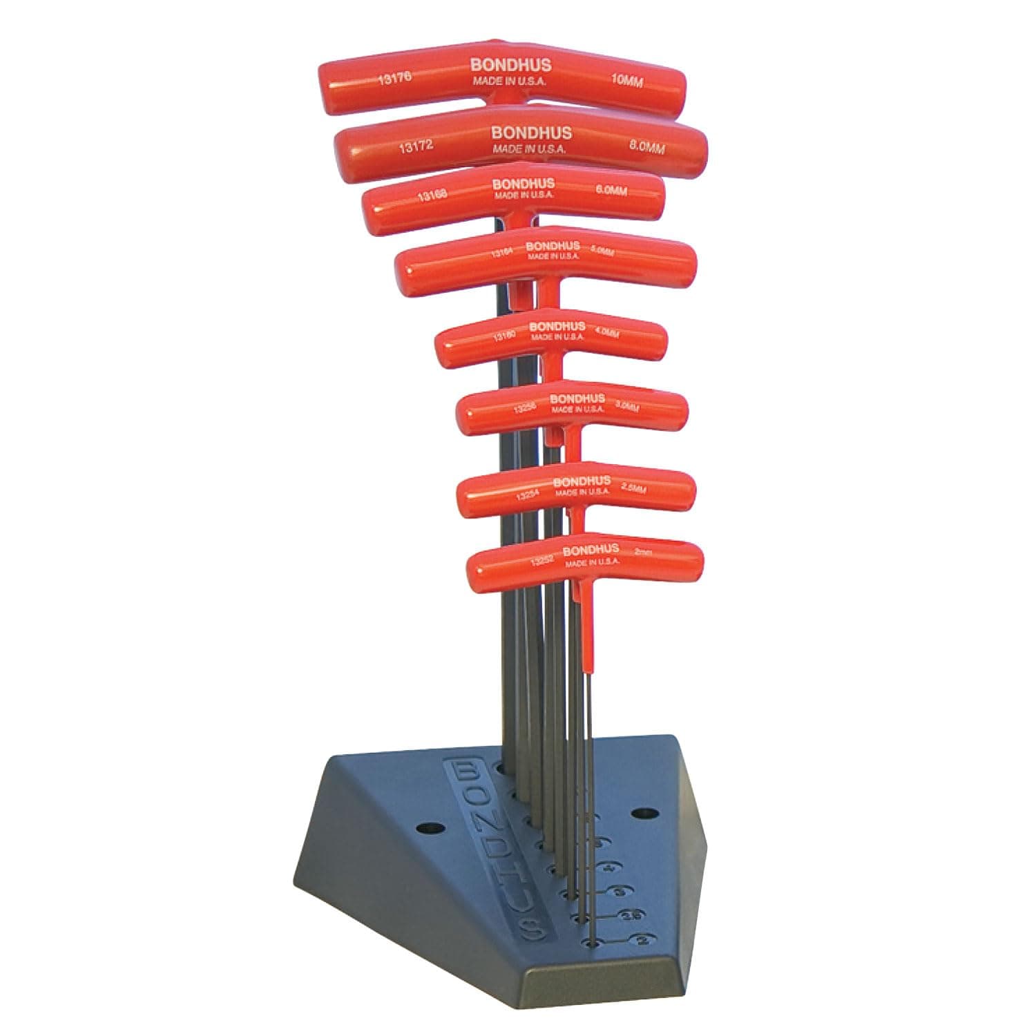 Bondhus 13189 Set of 8 Balldriver and Hex T-handles with Stand, sizes 2-10mm