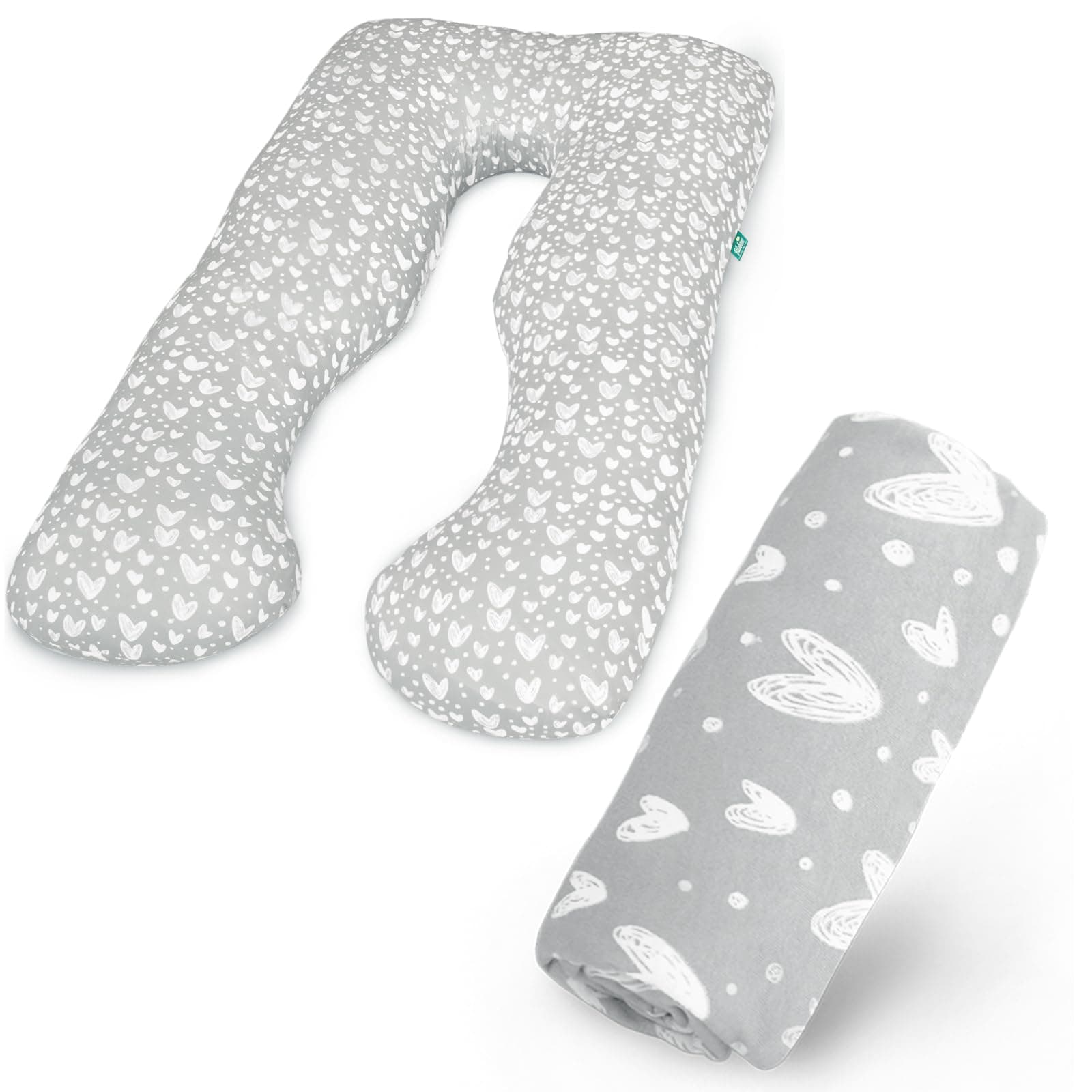 Pregnancy Pillow Cover U-Shaped (ONLY Pillowcase), Super Soft Replacement Cover Fits Most 55/57 Inch Maternity Pillow, Full Body Pregnancy Pillow Case, Universal Fit, Grey Hearts Print