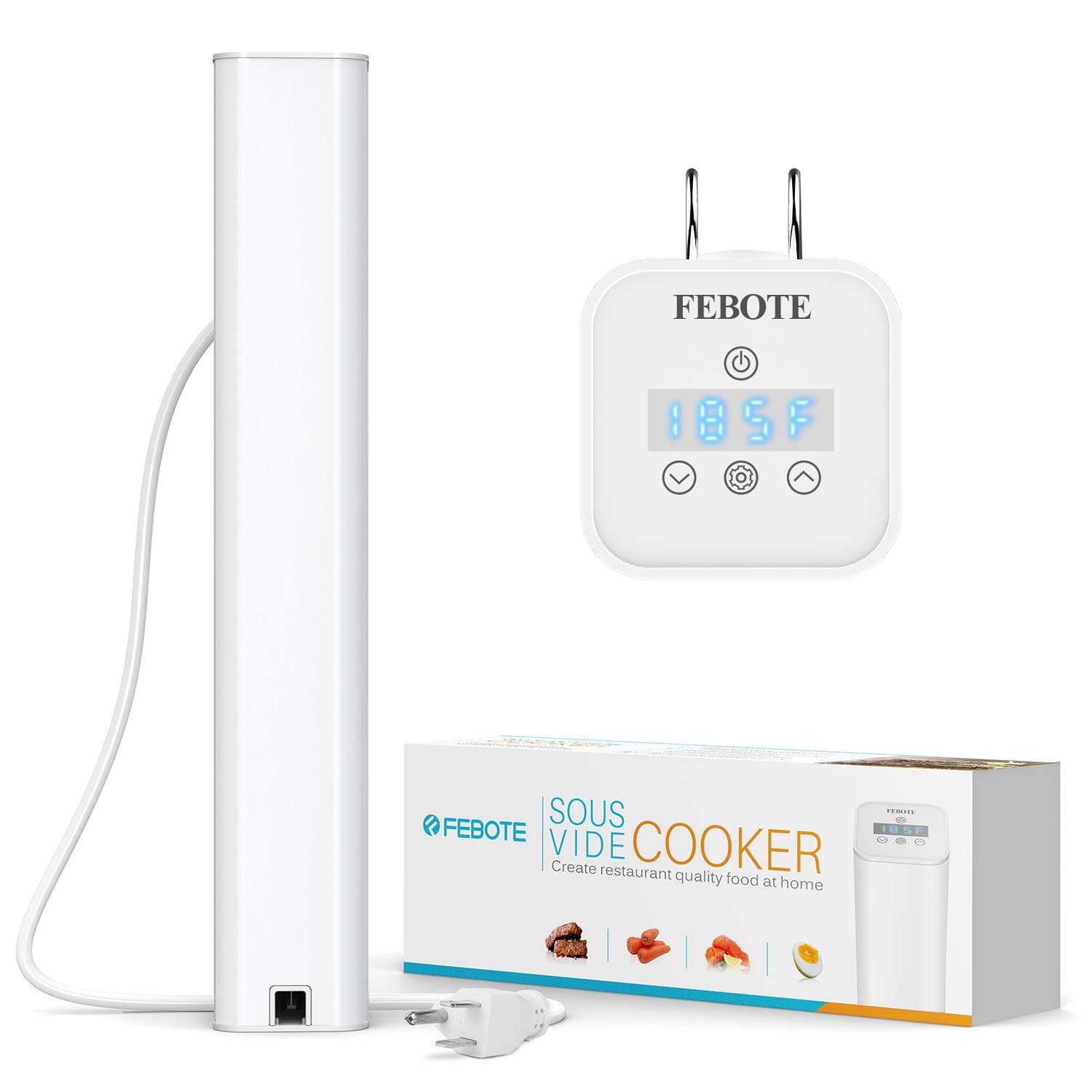 FEBOTE SV238A Sous Vide Cooker Immersion Circulator, Fast Heating Meat Cooking (1000W), Accurate Temperature Control, 0-99 Hours Timer, Free Vacuum Seal Bags, L, white