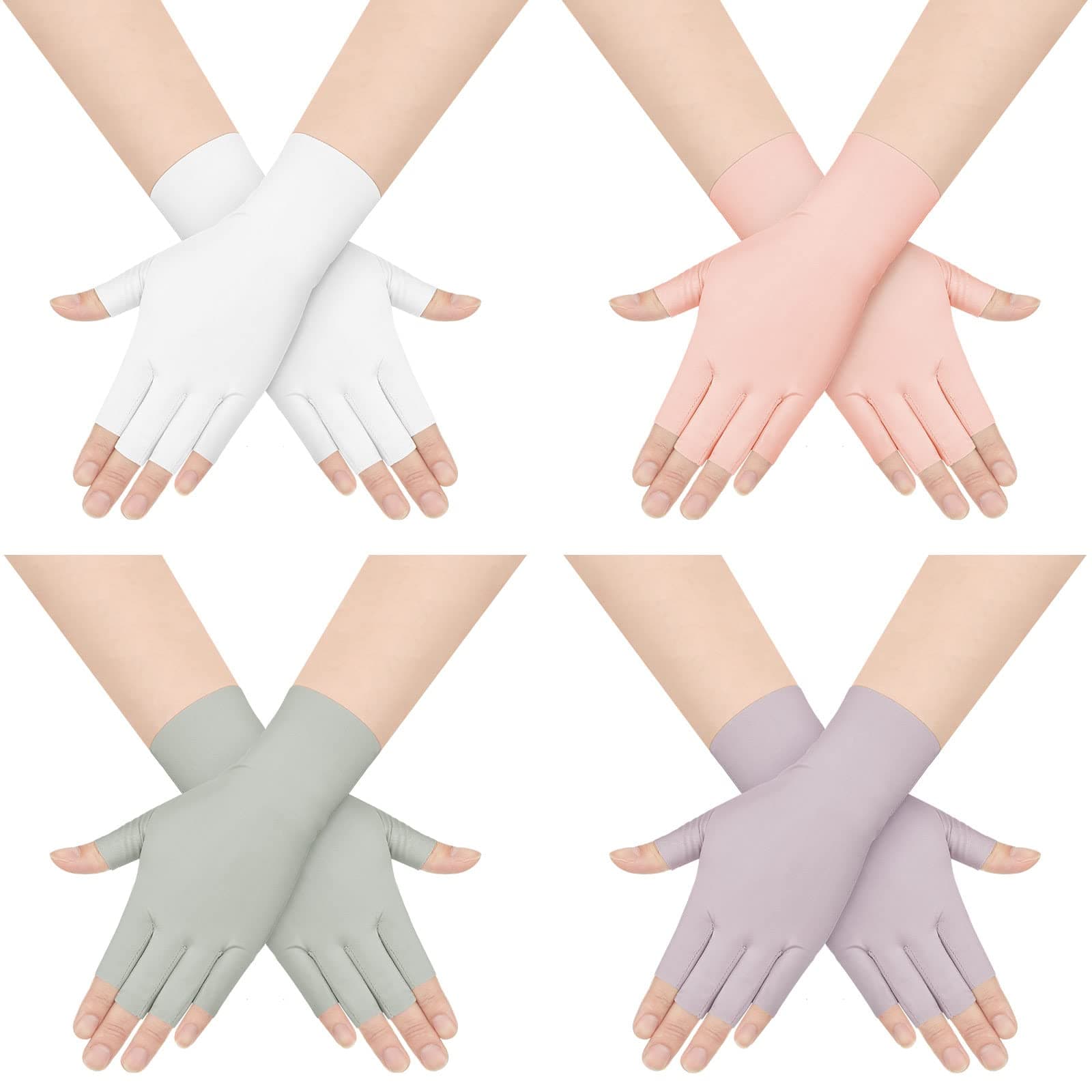4 Pairs Sun Protection UV Gloves for Women Fingerless Hand UV Protection Glove for Gel Manicures Summer Driving Biking