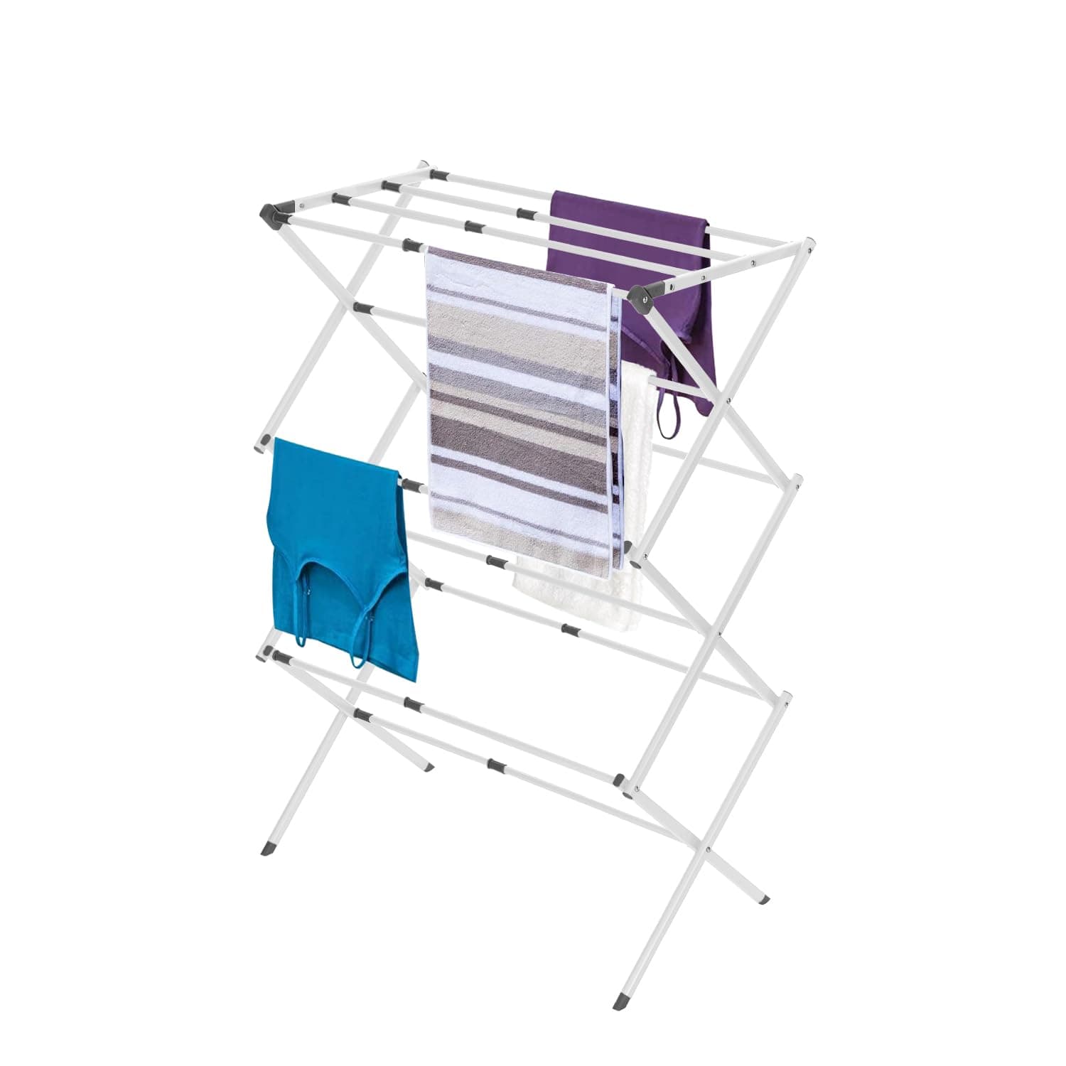 BLACK+DECKER 3 Tier Expandable Collapsing Foldable Laundry Rack for Air Drying Clothing, Space Saving Heavy Duty Lightweight Metal Drying Rack(White)