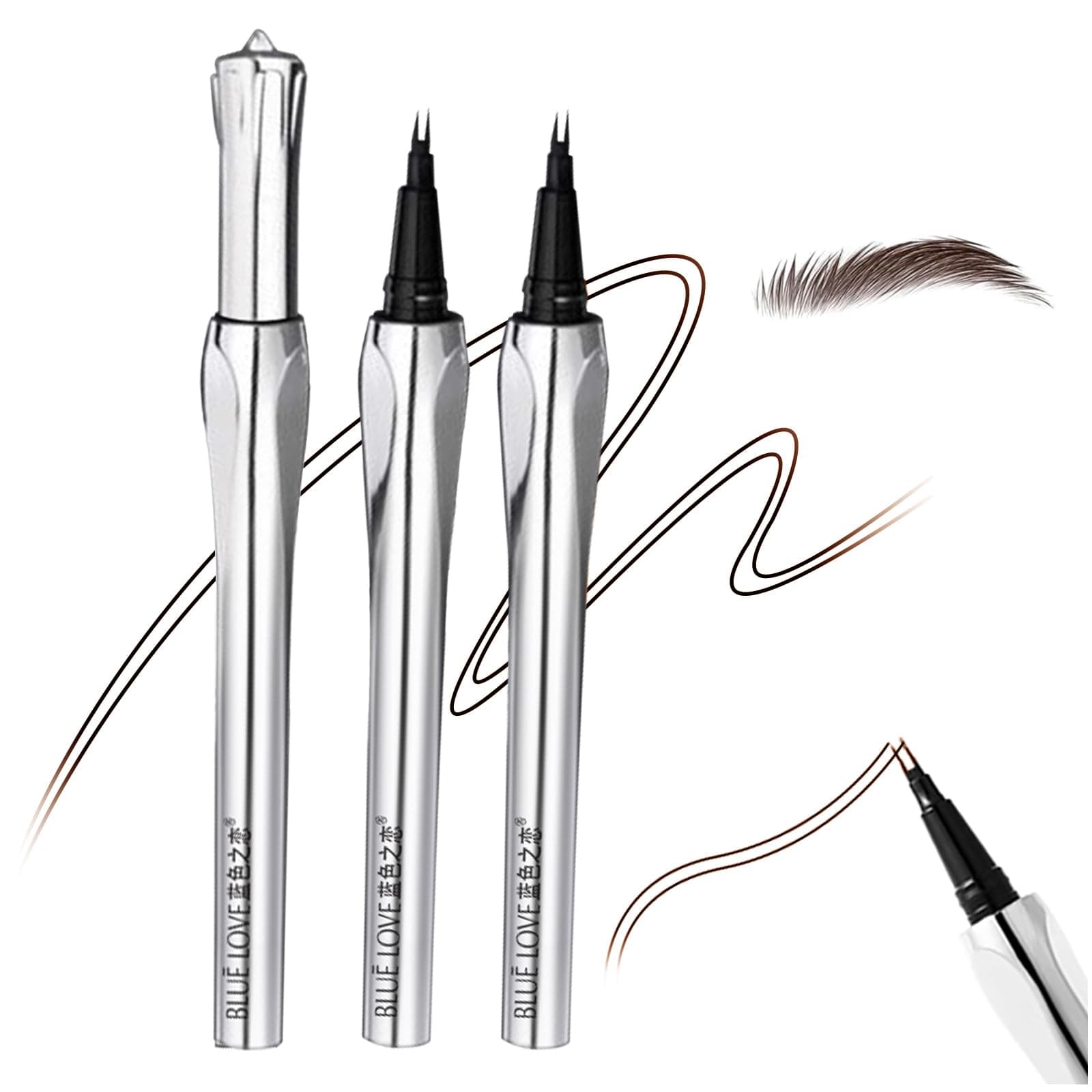 BLUE LOVE 2PCS Two Prong Eyebrow Pens for Women - Waterproof, Long-Lasting Microblading Brow Pencils with Hair-Like Strokes for All-Day Eye Makeup (2PCS Brown)