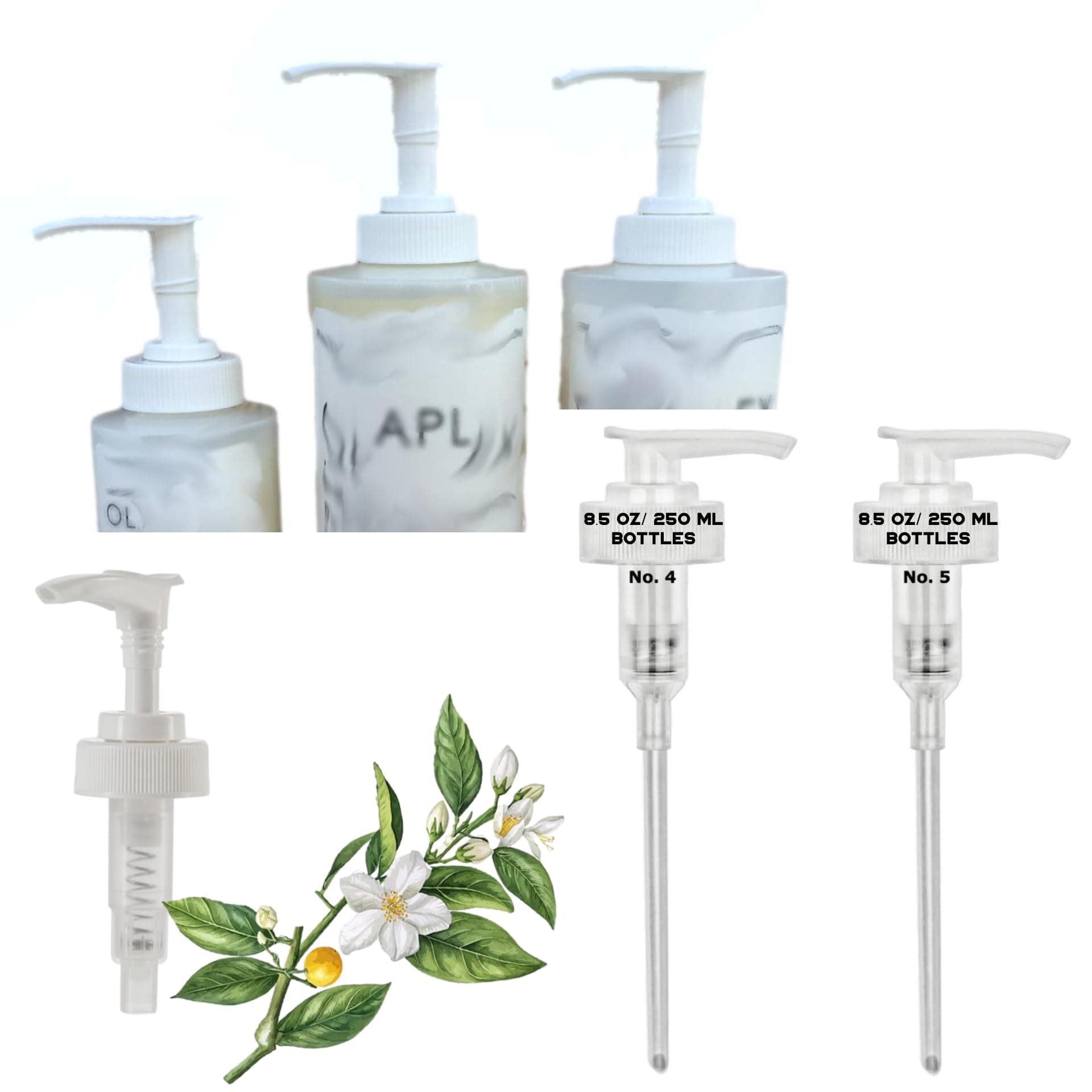 Dispenser Pumps Compatible with Olaplex No. 4 Shampoo and No. 5 Conditioner 8.5 oz, 250 ml Size Bottles, NOT FOR Liters (1000ml/33.81oz) Two White Pumps Only by Ultra Beauty Essentials (No. 4 & No. 5)