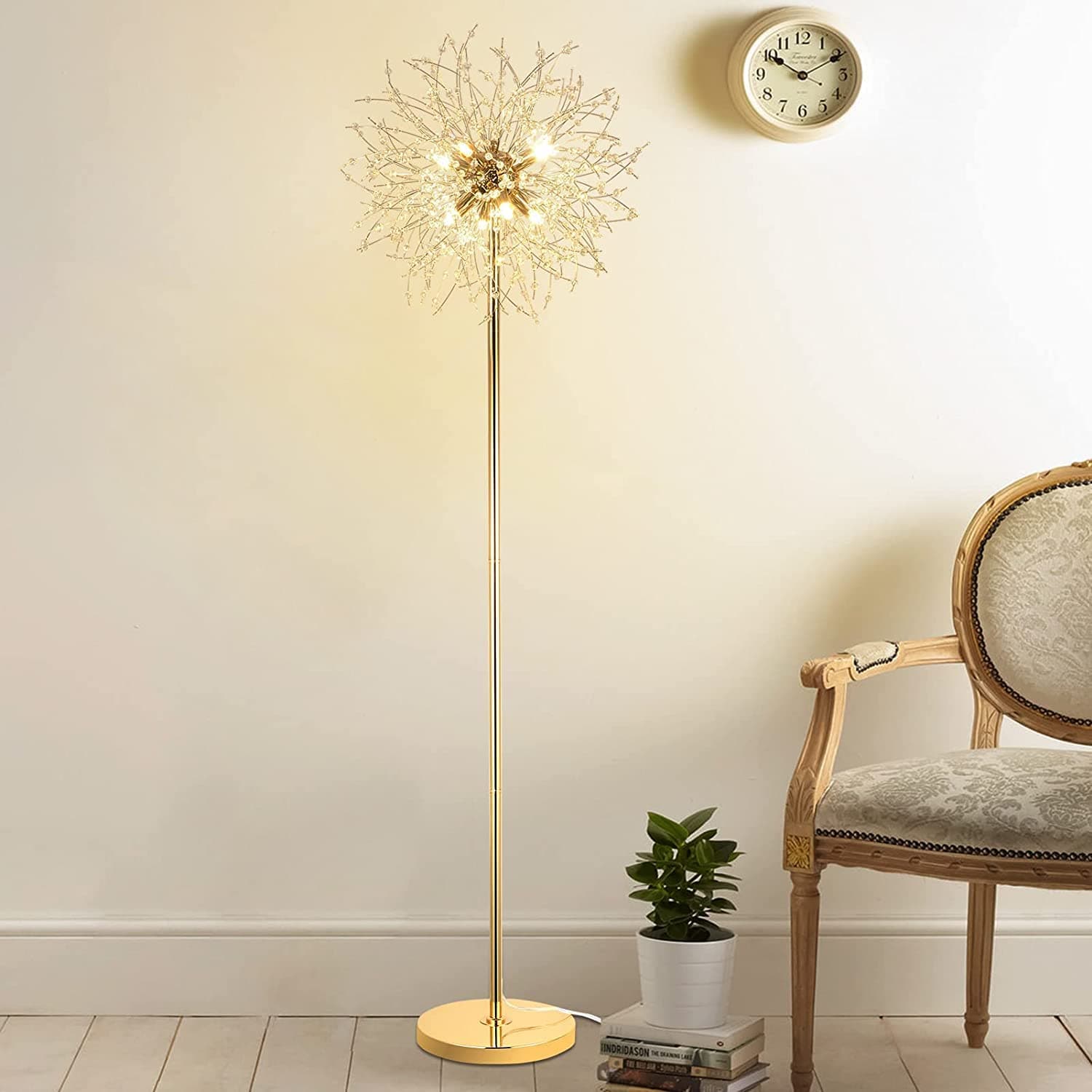 Rayofly Modern Floor Lamp, Golden Fireworks Crystal Floor Lamps for Living Room, 8-Lights Crystals Standing Lamps with Foot Switch, Glass Metal, Elegant Design Tall Lamp for Bedroom, Beside, G9, 175cm