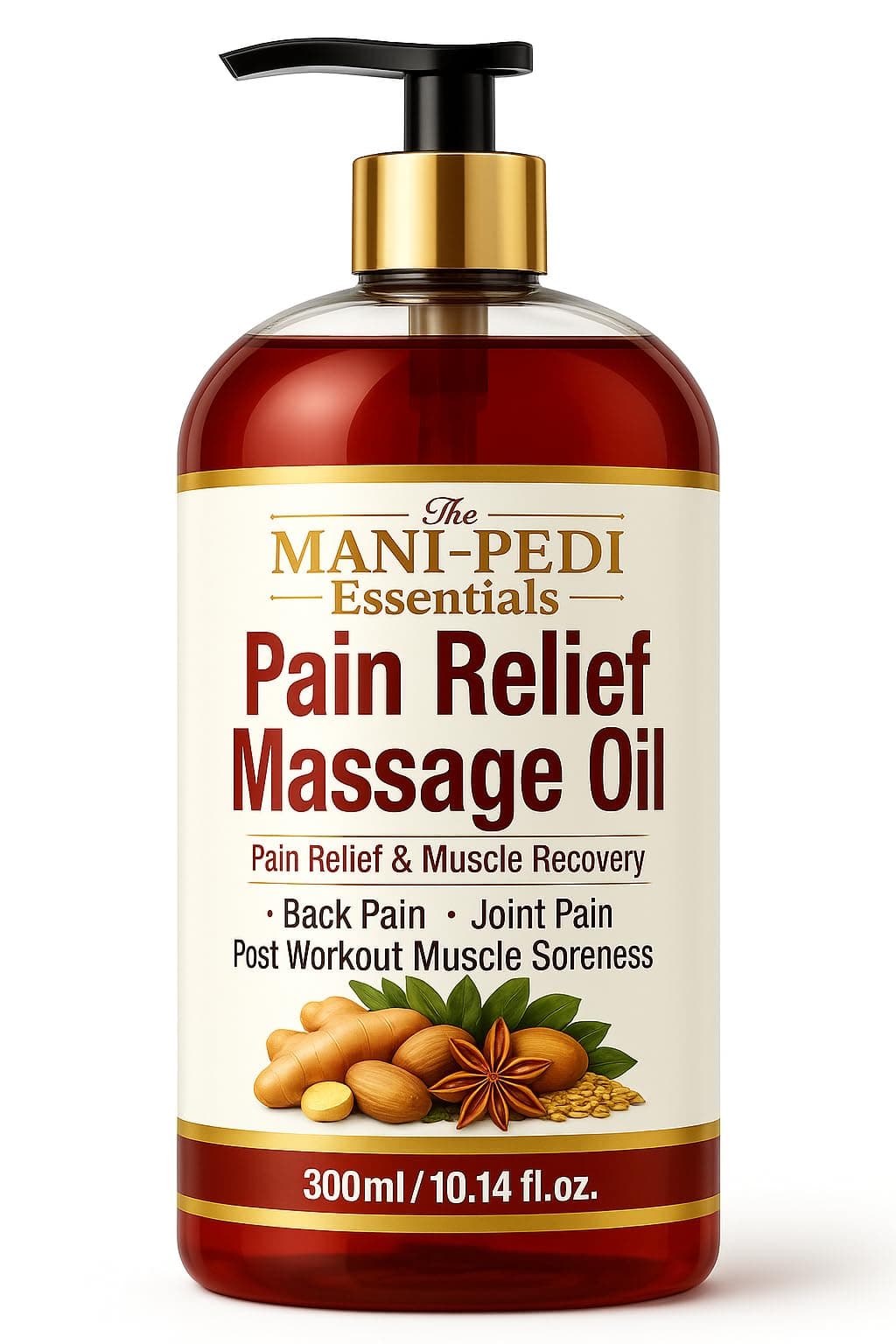 TMPE Pain Relief Massage Oil For Joint & Back Pain, Muscle Soreness & Post Workout Recovery. With Natural Healing Of Ginger, Turmeric & Clove Oils. Non-Sticky Texture - 300Ml