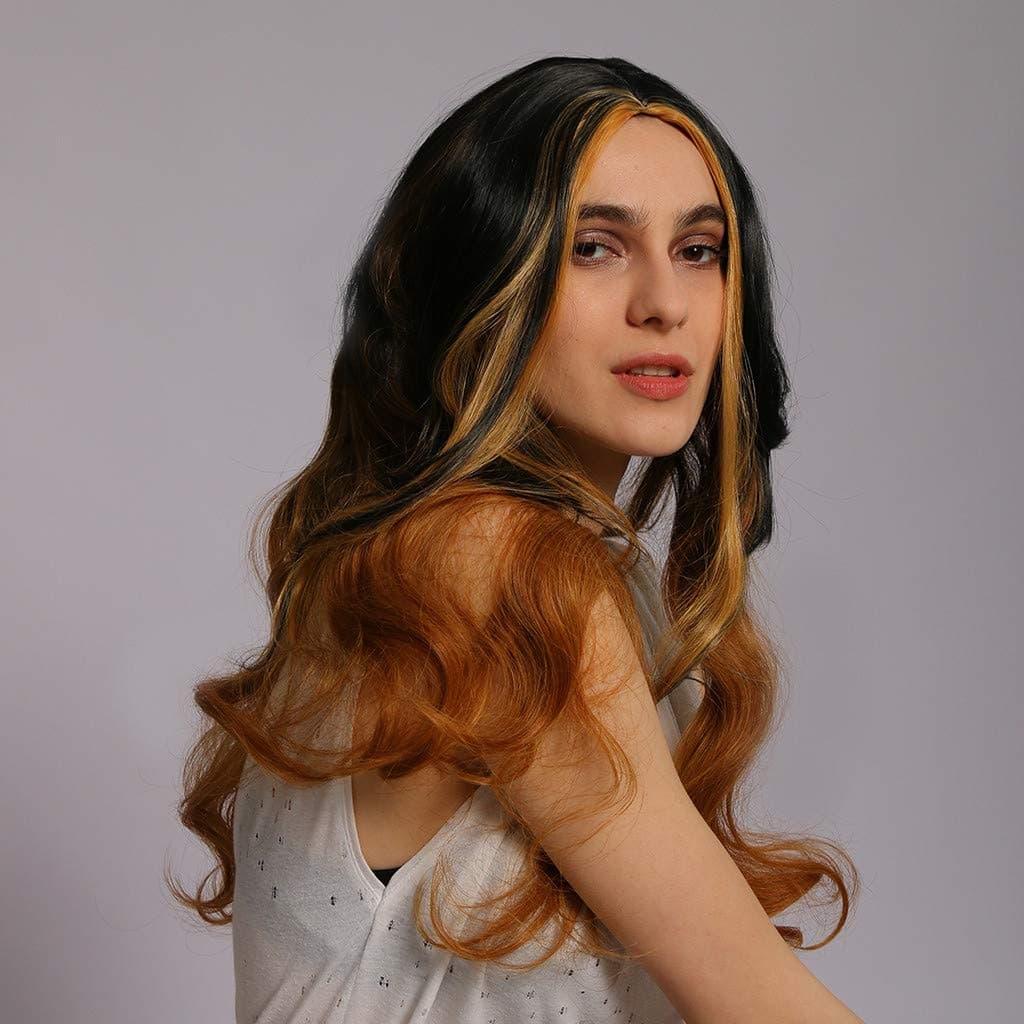 Fancy Dress Wigs 27.6 Inch Long Mix Color Wigs for Women Curly Graduation Makeup Wig Natural Wave Qomomont Girl Charming Party Curly Synthetic Fashion Wigs Graduation Celebration