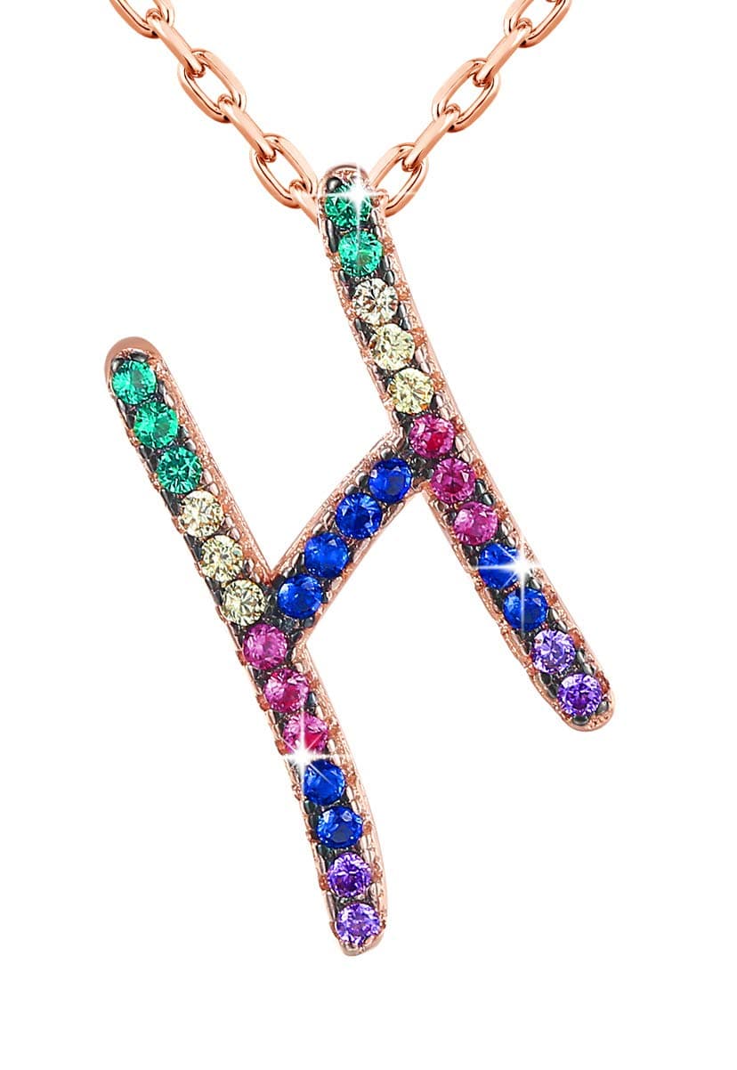 Name Initial Necklace Pendant Multi-Color Jewelry Made with AAA Cubic Zirconia Rose Gold Plated Great Gift to Yourself, Your Love and Your Friends