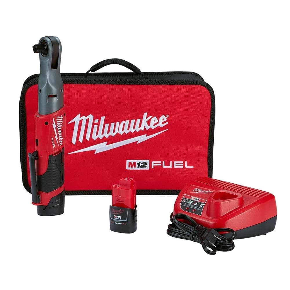 Milwaukee M12 FUEL 1/2" Ratchet with 2 Batteries and Charger Kit 2558-22