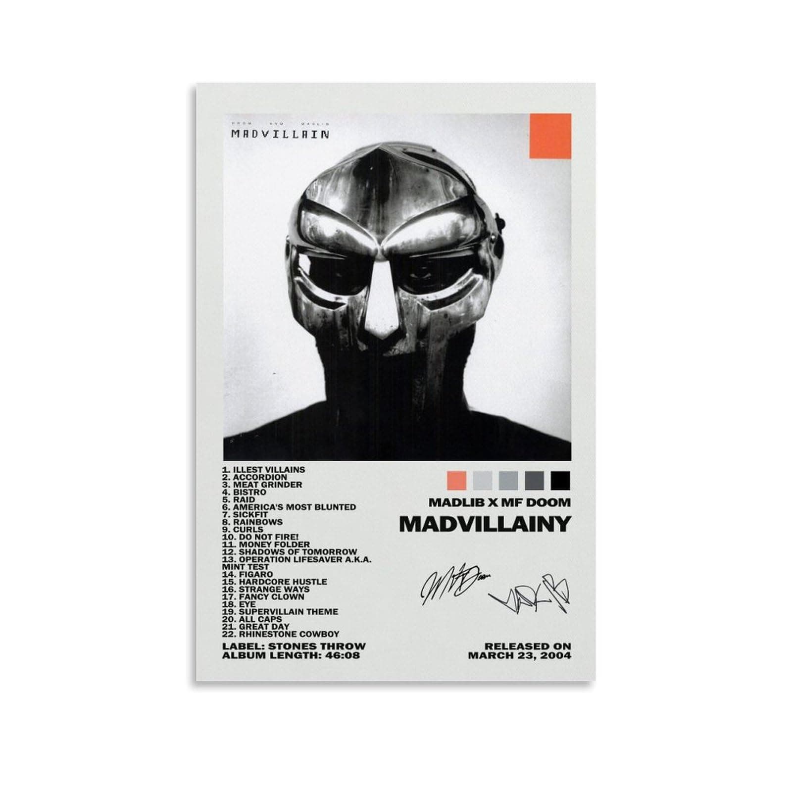 Binnigau Mf Doom Poster Madvillainy Music Posters for Room Aesthetic Canvas Wall Art Bedroom Decor12x18inch(30x45cm)