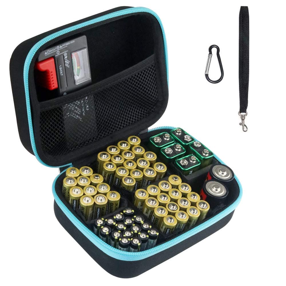 Brappo Battery Organizer Hard Storage Carrying Case， Holds Batteries - C 9V AA AAA Lithium 3V, Come with D-FantiX Battery Tester BT-168. (lightning)