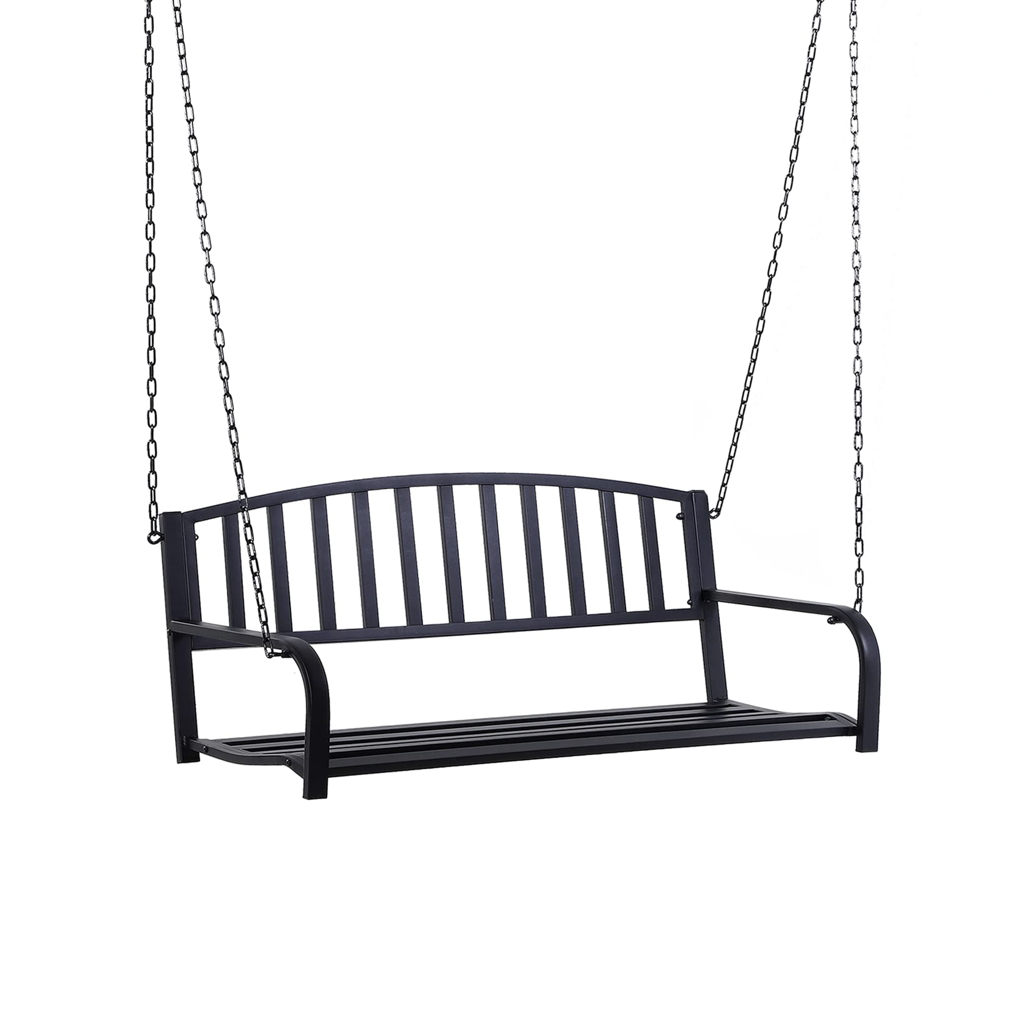 Outsunny Garden Swing Chair Patio Metal 2 Seater Swing Bench Porch Balcony Bench Loveseat Minimalist Style - Black