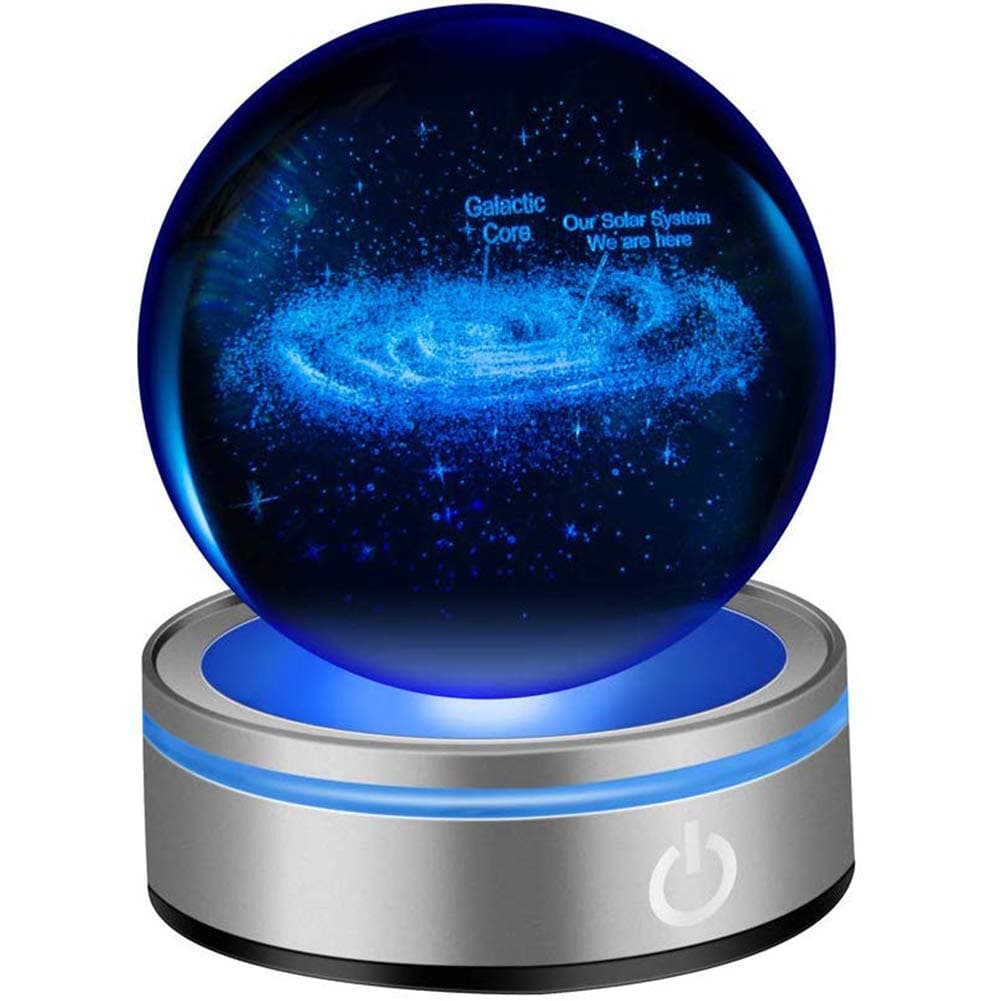 3D Crystal Ball Figurine Lamps 80mm 3.15" Laser Engraved Model Anniversary Night Light Gift for Kids Birthday Christmas Lovers (Galactic System)