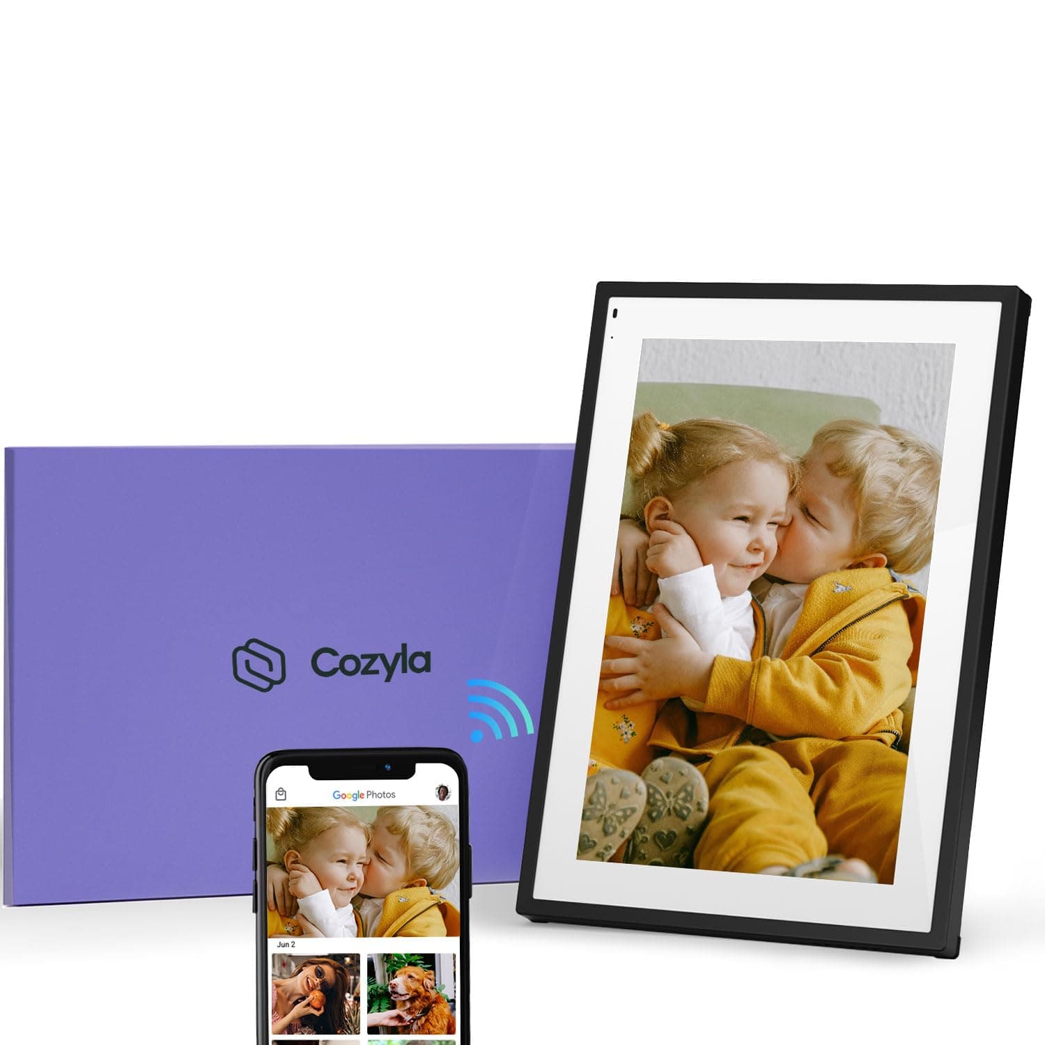 Cozyla Digital Picture Frame Multi Platform to Send Photos and Videos via Email Google Photos Instagram PhoneApp Free Unlimited Storage Built-in Alexa Digital Photo Frame Electronic Wifi 10.1 Inch Mat