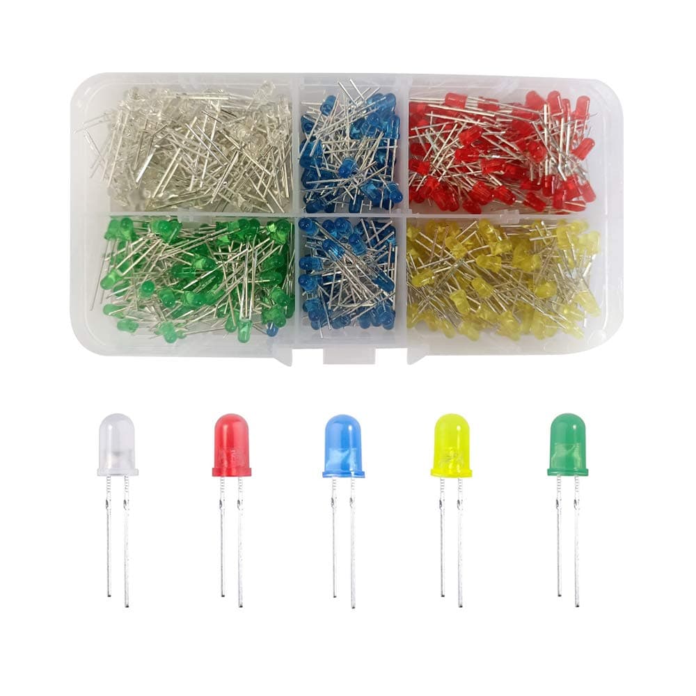 400 PCS 3mm LED Diode Kit, 2-Pin Light Emitting Diodes, Round Head LED Lamp, LED Light Diodes, Assorted Color Diodes Resistor Kit, White/Green/Red/Blue/Yellow