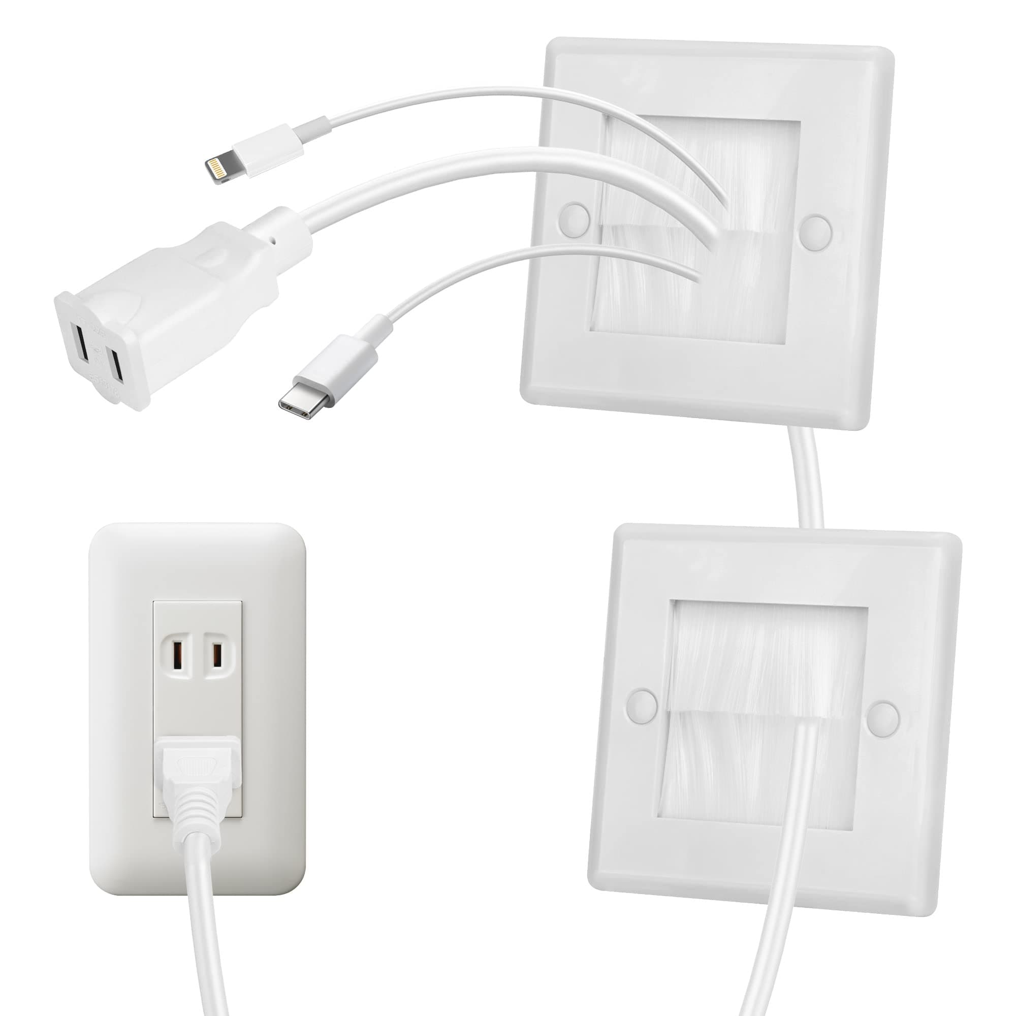 in Wall Cable Management Kit, TV Cord Hider for Wall Mounted TV, Includes 6ft TV Cable Extension and 2 Pack Cable Management Kit Hides TV Wires Behind The Wall, Two-Prong Plug, White (2 Pcak)