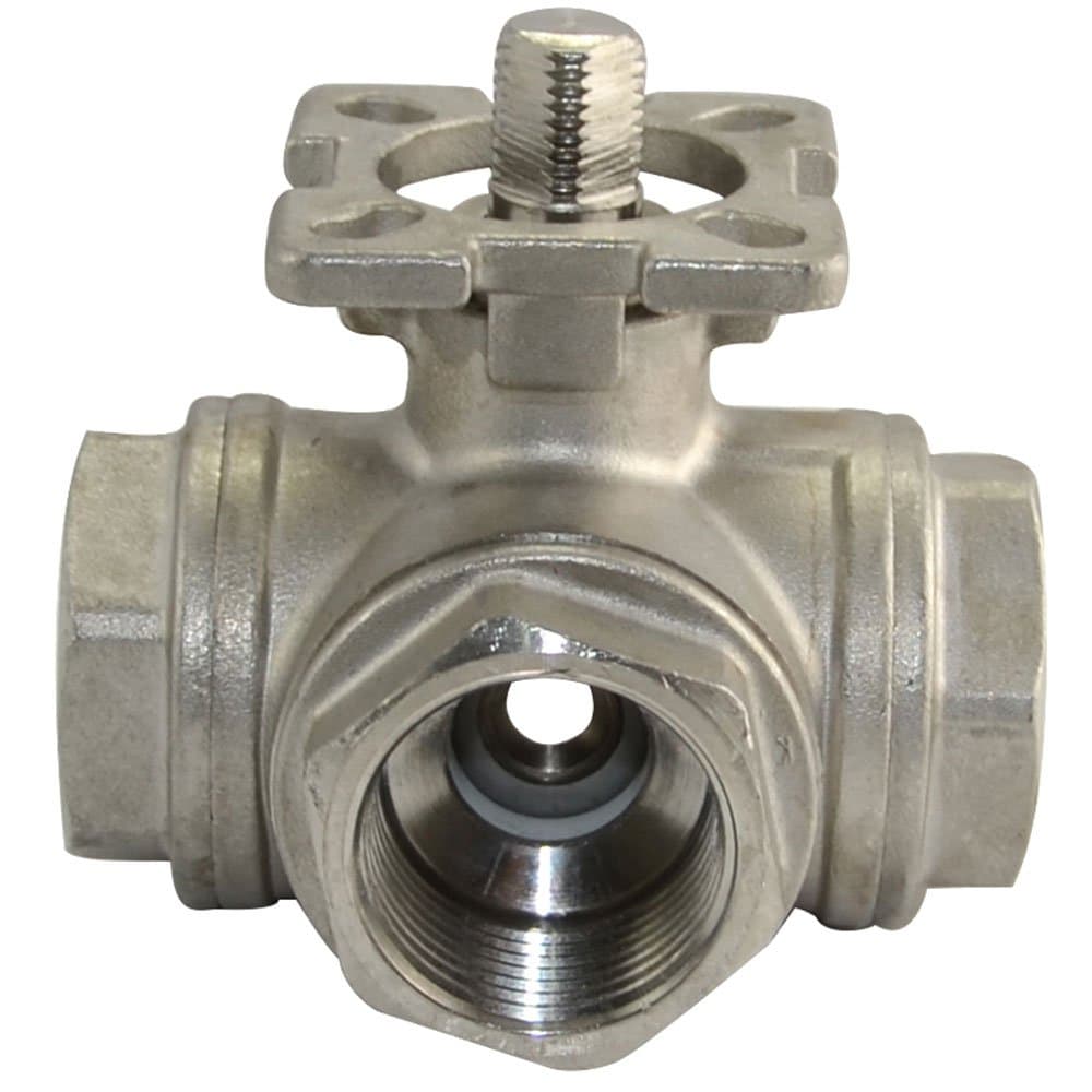 SuperWhole 1" NPT 3-Way Ball Valve L Port SS304 CF8M Actuator Mounting Pad ISO 5211