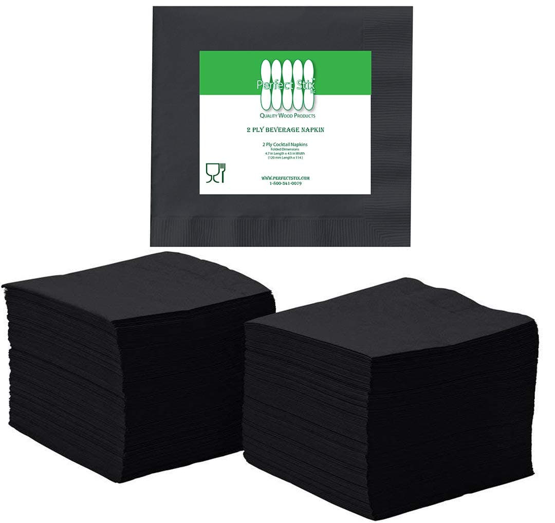 Perfectware2 Ply Black 200 Black Beverage Napkin Package of 200ct- 2-Ply, 2.5" Height, 5" width, 10" Length (Pack of 200)