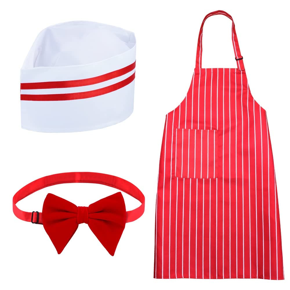Waiter Costume Kit-Soda Jerk Costume Kit-Including 3 Pieces Hat Apron Bow Tie For Halloween 1950s Theme Costume