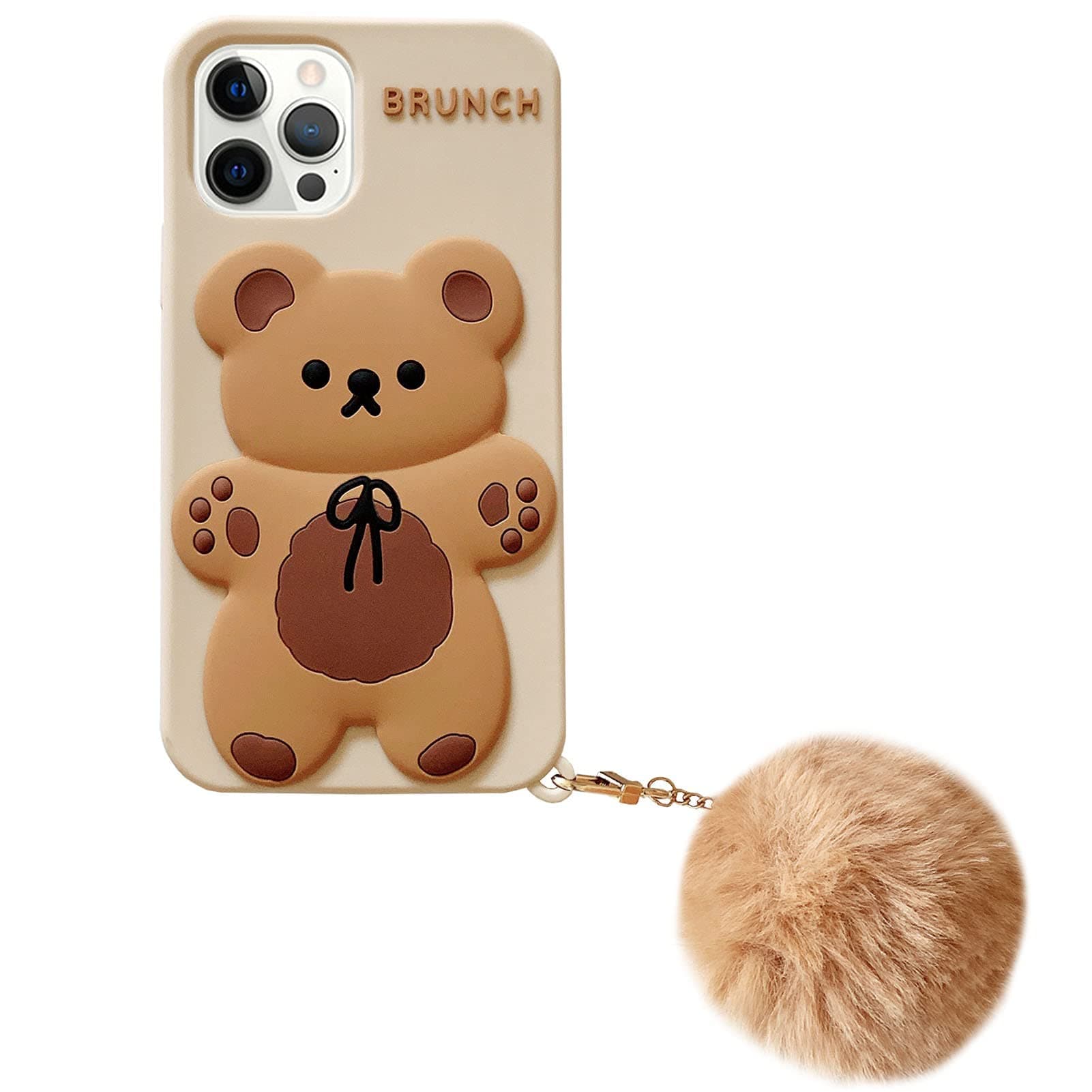 Yatchen Kawaii Phone Cases Apply to iPhone 12/12 Pro,Cute Cartoon Bear Phone Case with Keychain Teddy Bear Phone Case 3D iPhone 12 Case Soft Silicone Shockproof Cover Women Girls for iPhone 12 Pro